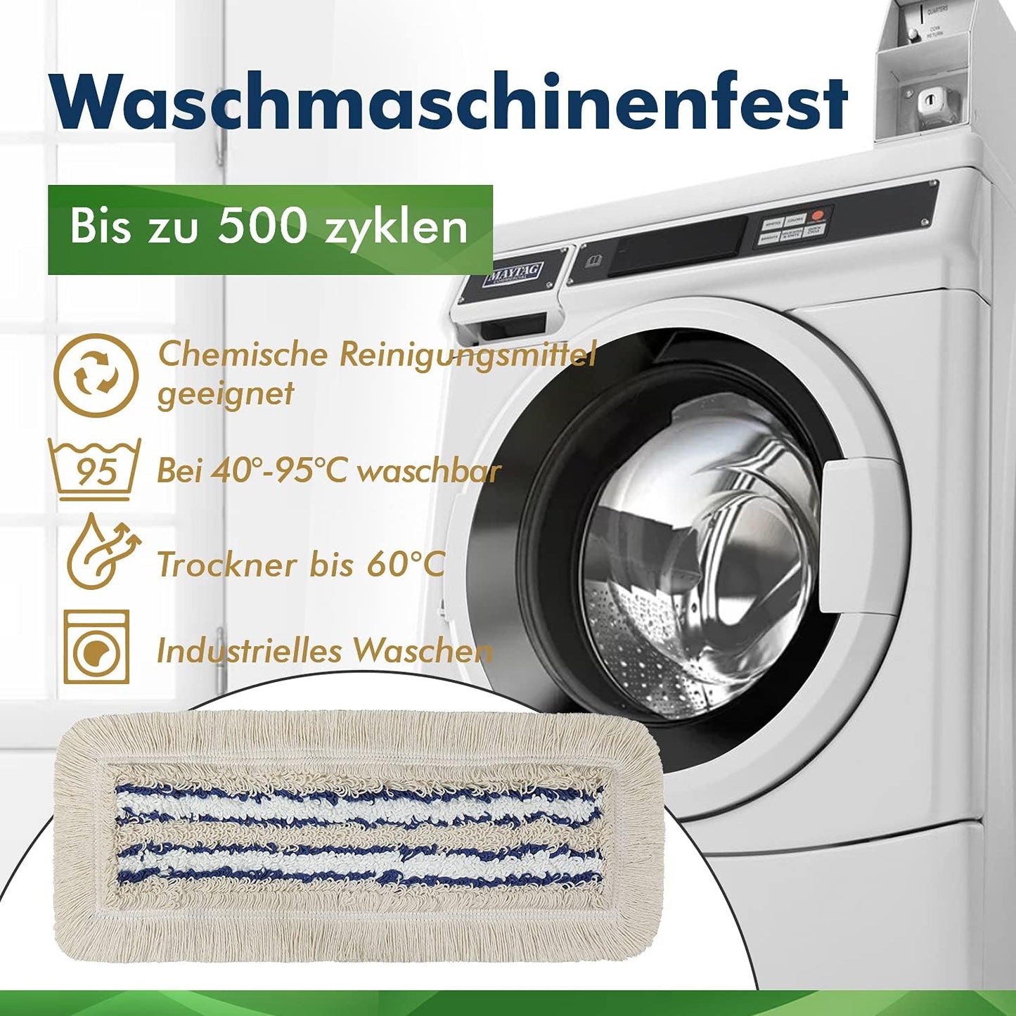 10-teiliges Wischmopp-Bezüge Set, 50 cm, 10 Stück Hospital Mop Beige