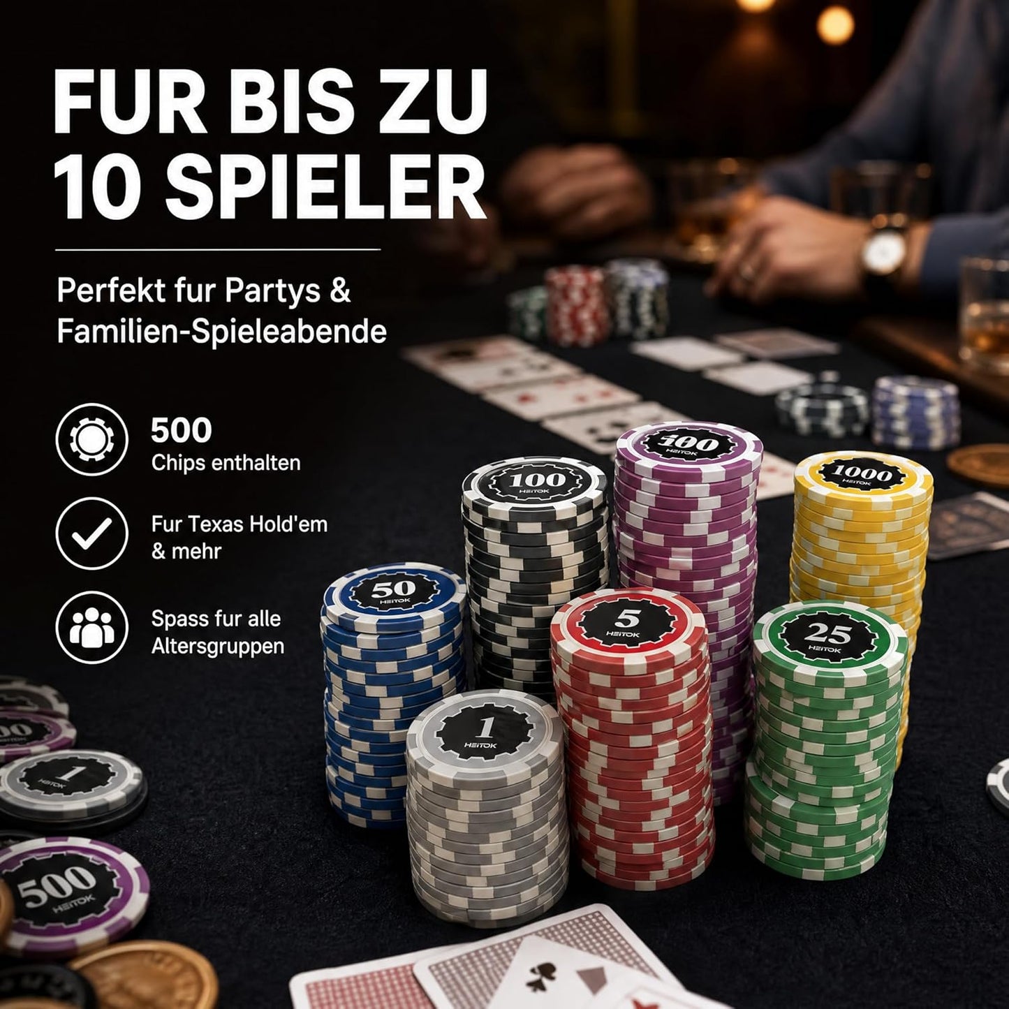 Poker Set im Alukoffer, 500 Chips mit Zahlen Alukoffer
