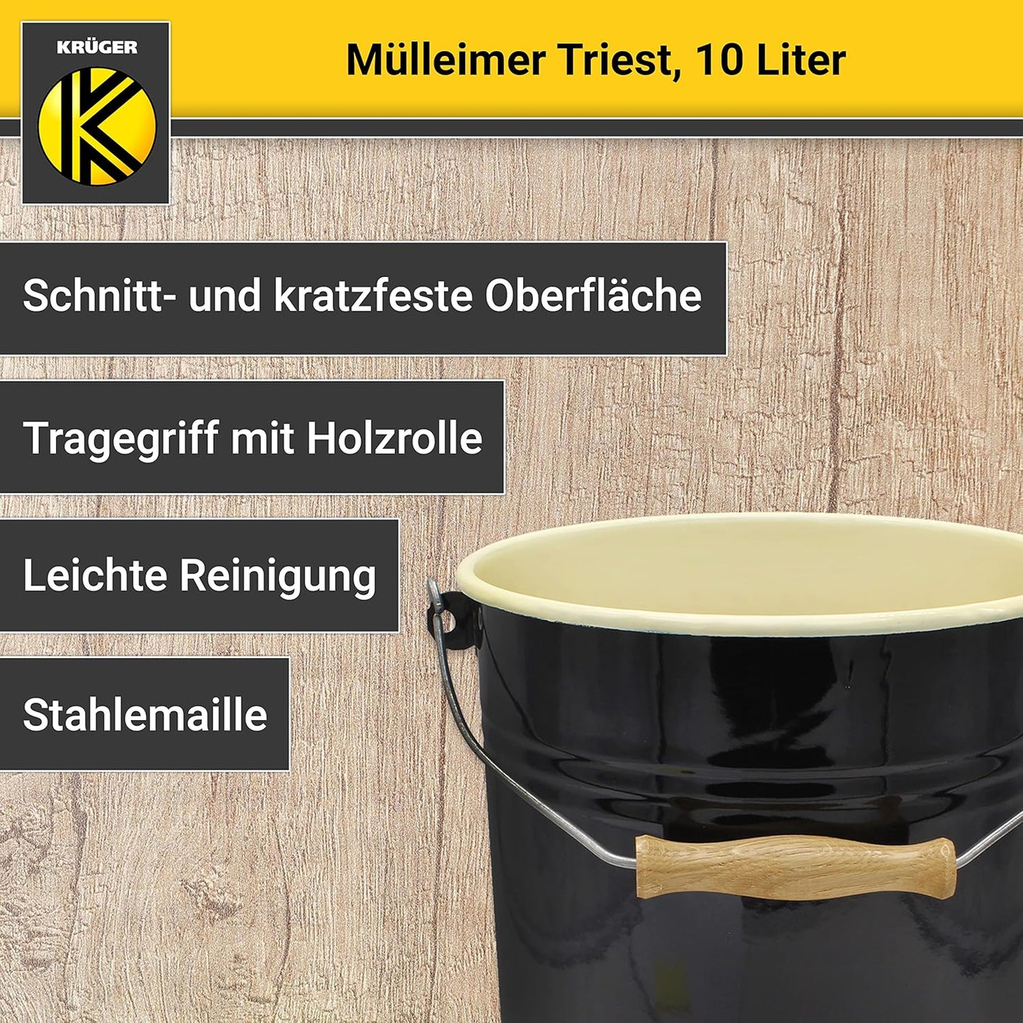 Mülleimer mit Griff und Deckel, 10 Liter Triest