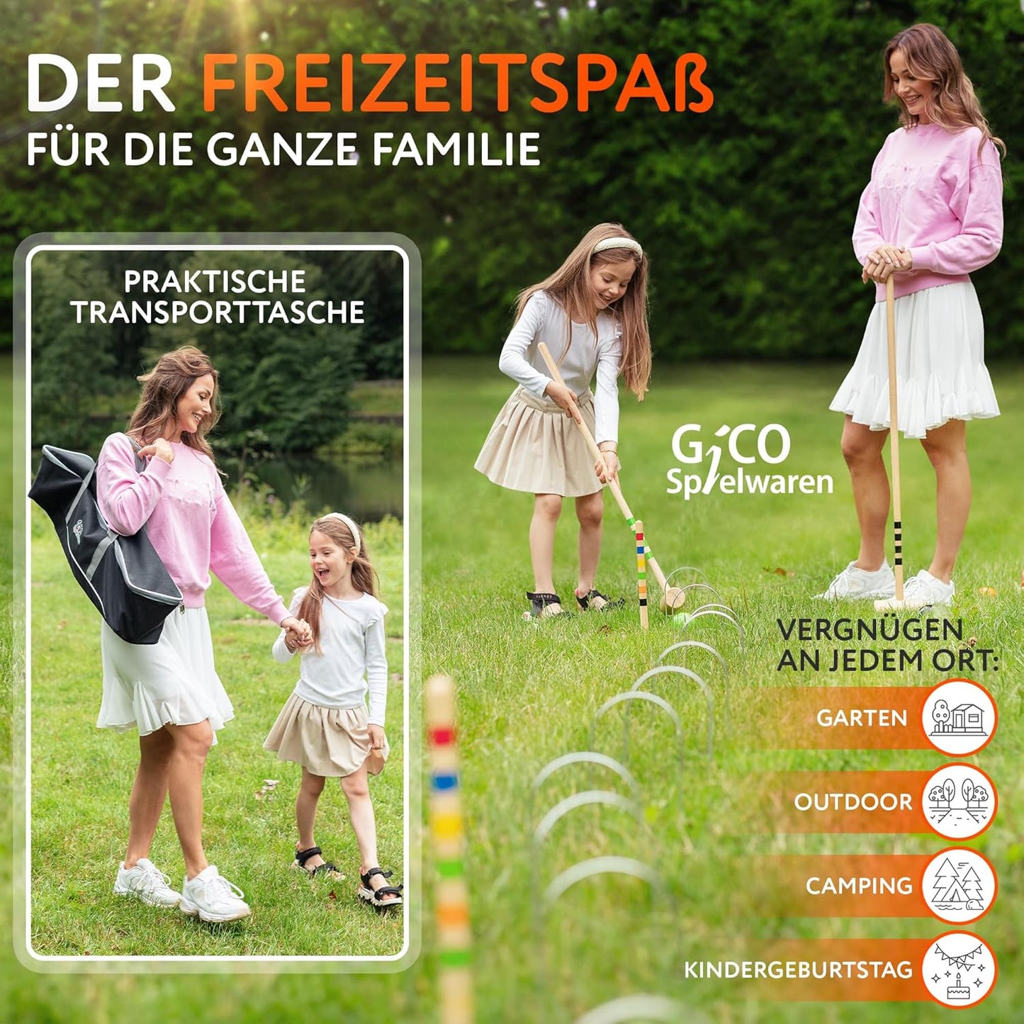 Krocketspiel-Set für 6 Spieler mit Tragetasche
