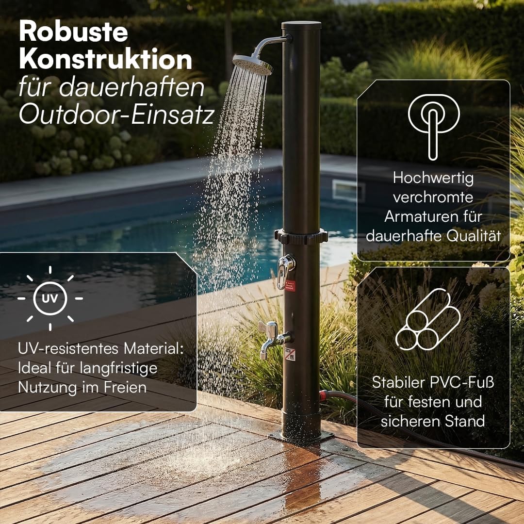 Solar Gartendusche Velion mit Fuss- und Regenduschkopf, 20L ohne Boden