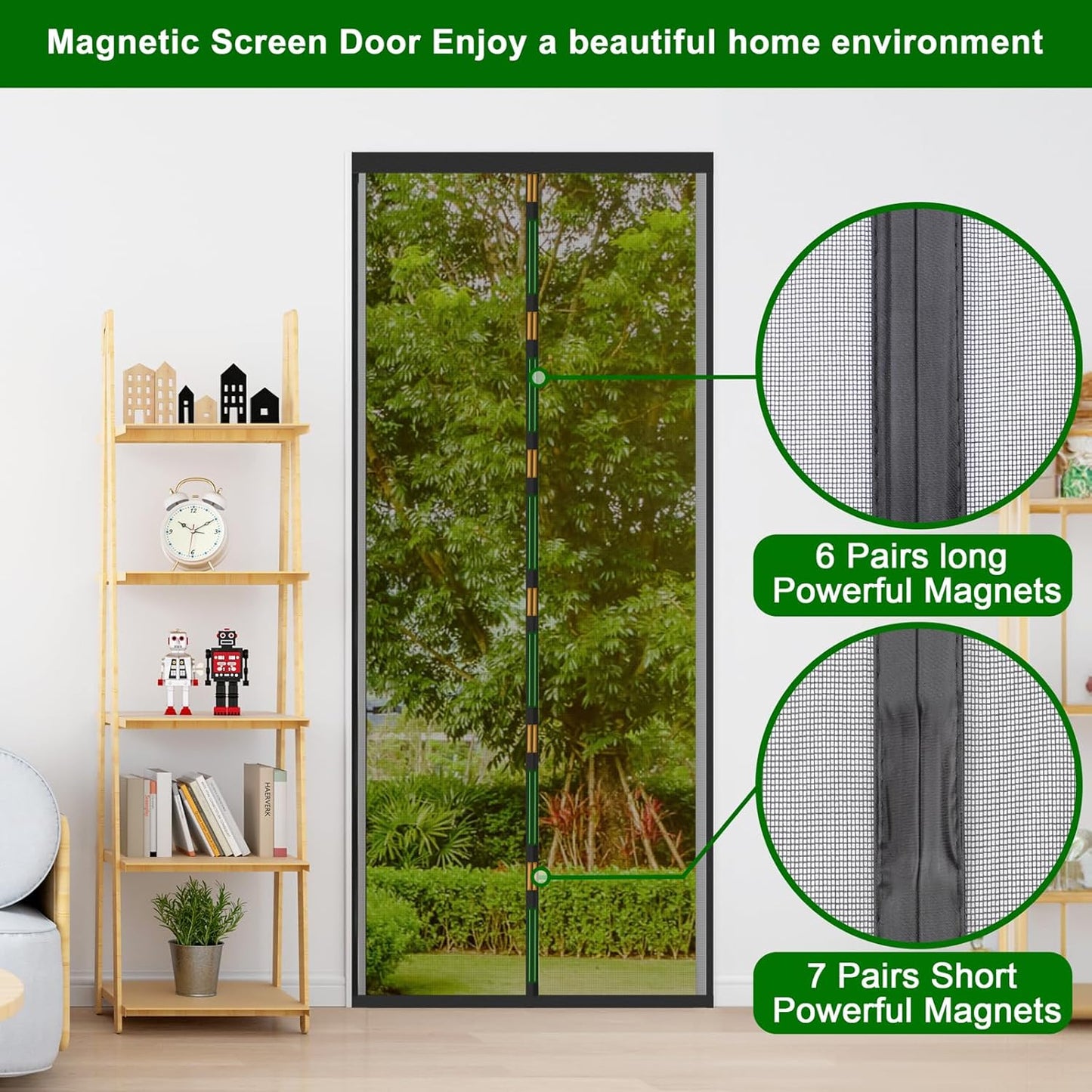 Magnetischer Insektenschutzvorhang für Türen, 90x210cm Schwarz