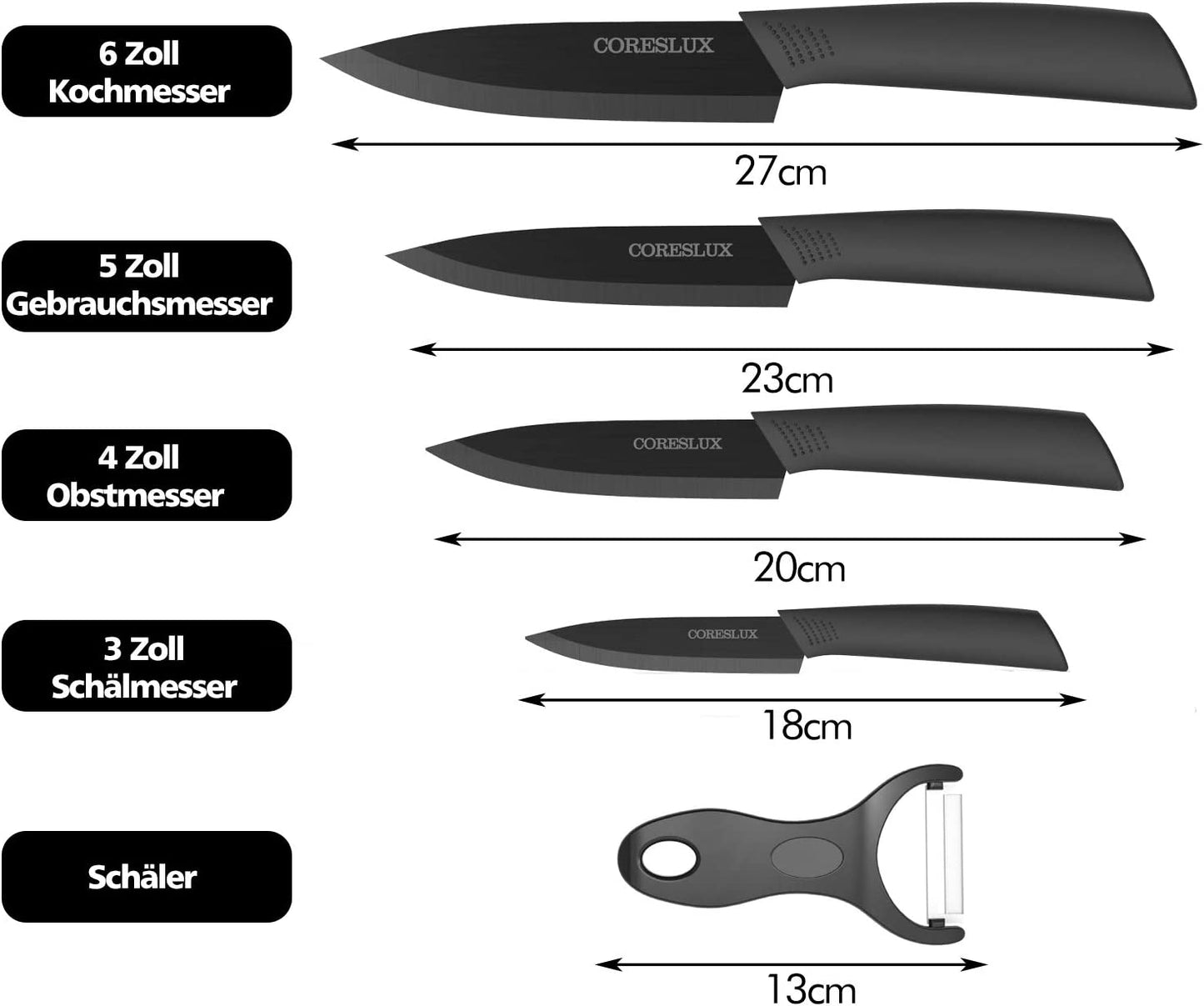 Keramikmesser-Set, Schwarze Boxverpackung