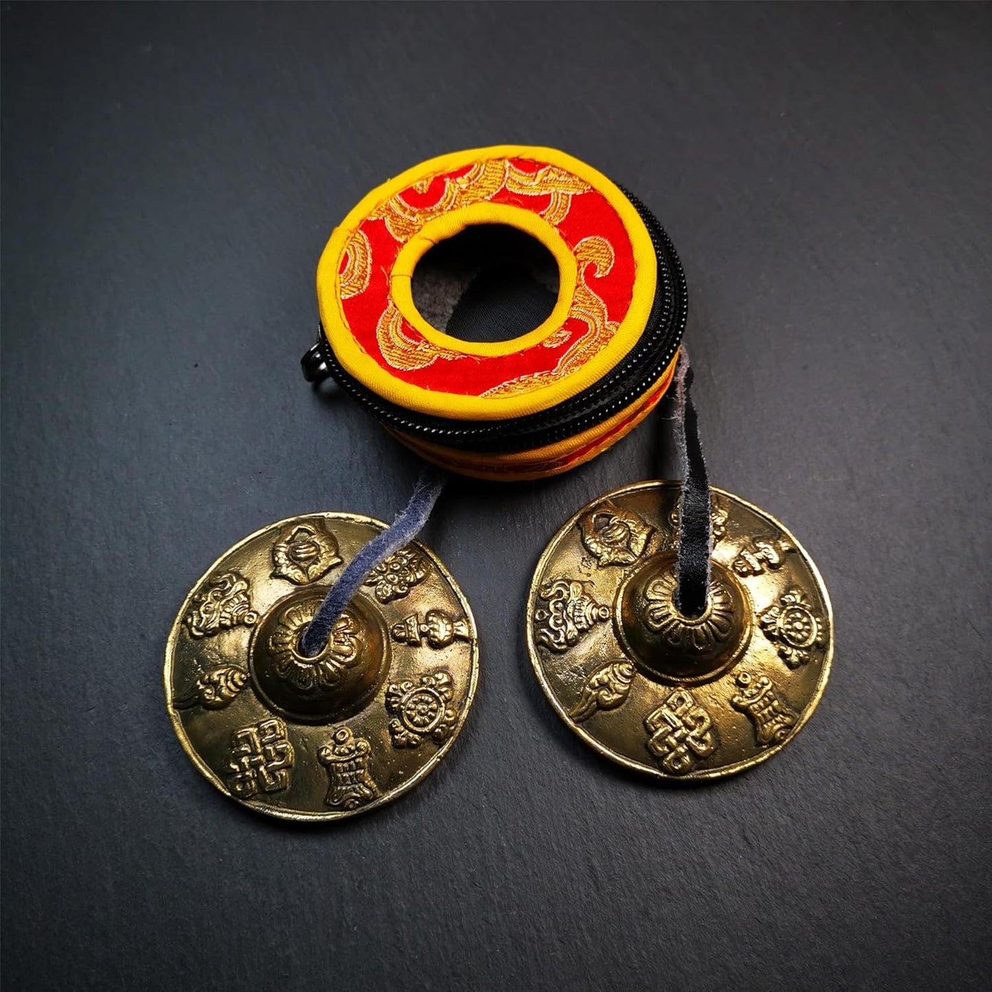 Tibetanische Tingsha Glocke für Meditation & Klangheilung, Astamangal-Eight Auspicious(brass)