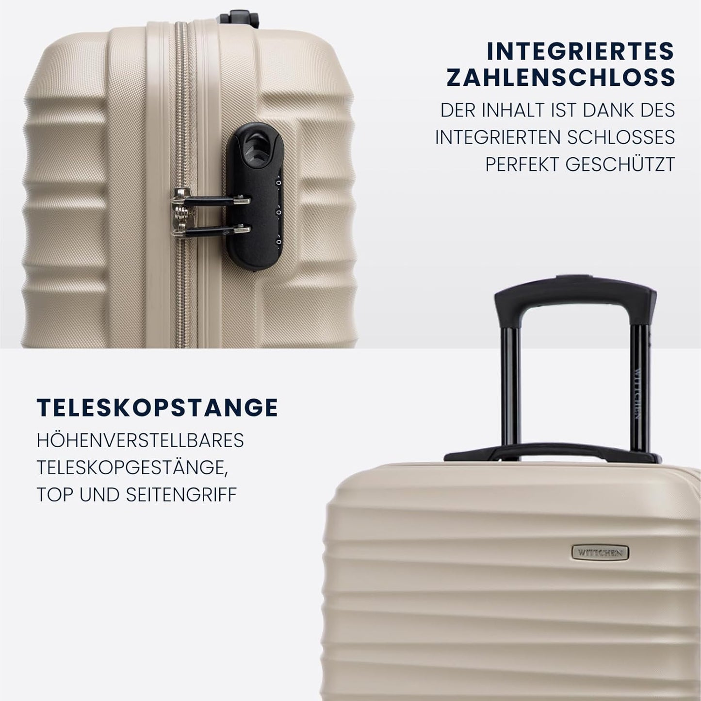 4-teiliges Reisekoffer-Set, Hartschalen-Trolleys, Beige Koffer-Set 4tlg.