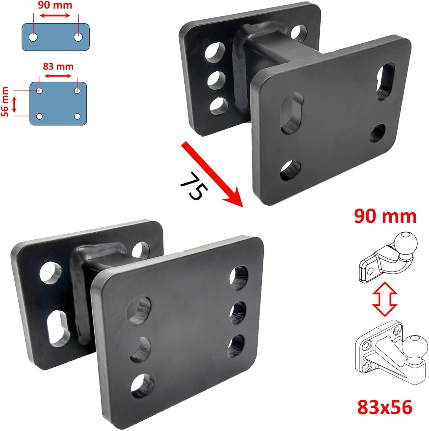 Adapter Verlängerung für Anhängerkupplung, 75 mm