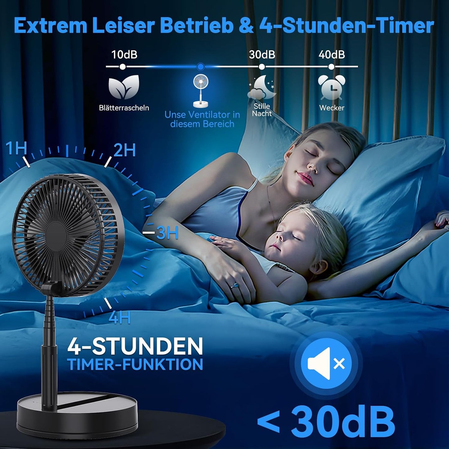 Tragbarer Ventilator, Schwarz 8,6-Zoll