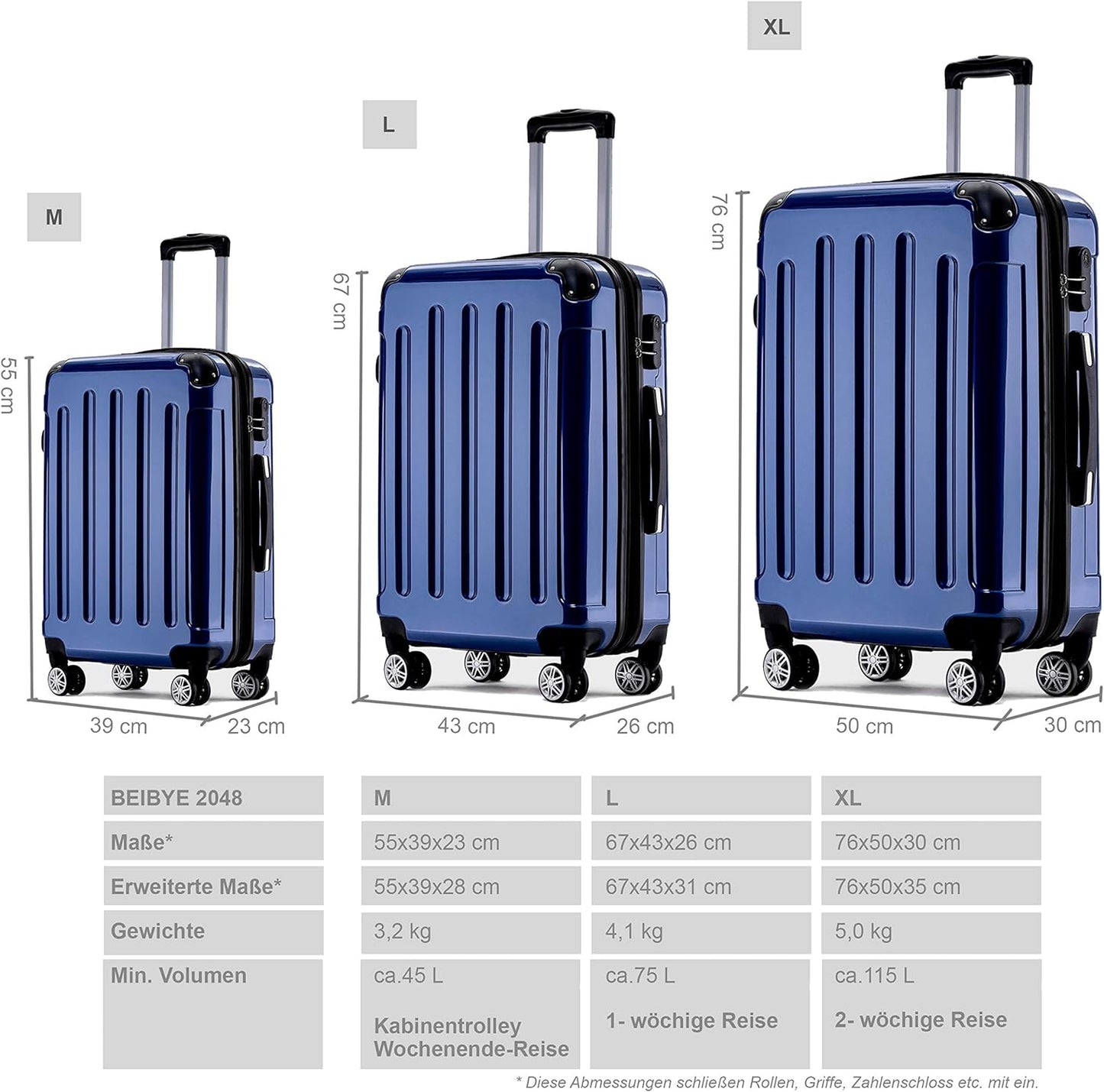 3er Kofferset, Blau