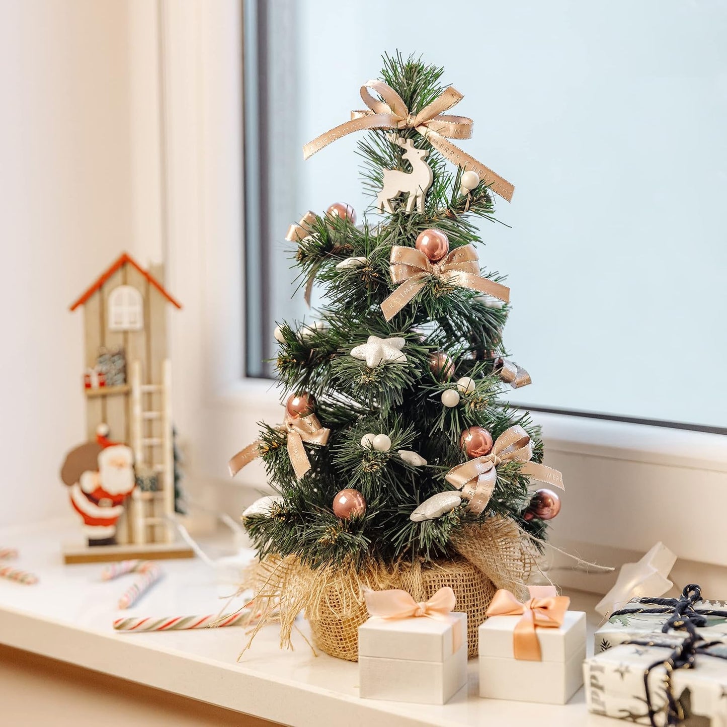 Künstlicher Weihnachtsbaum mit Jutesack, 30 cm Natural