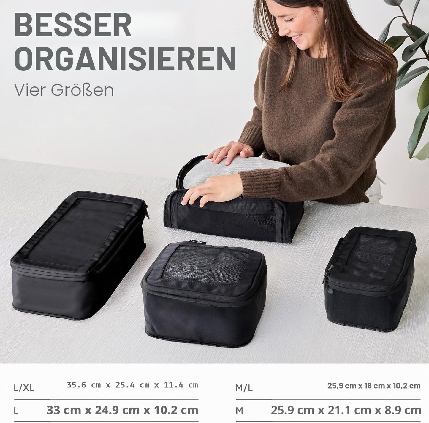 Kompressions-Verpackungswürfel-Set, 4-Pack Schwarz