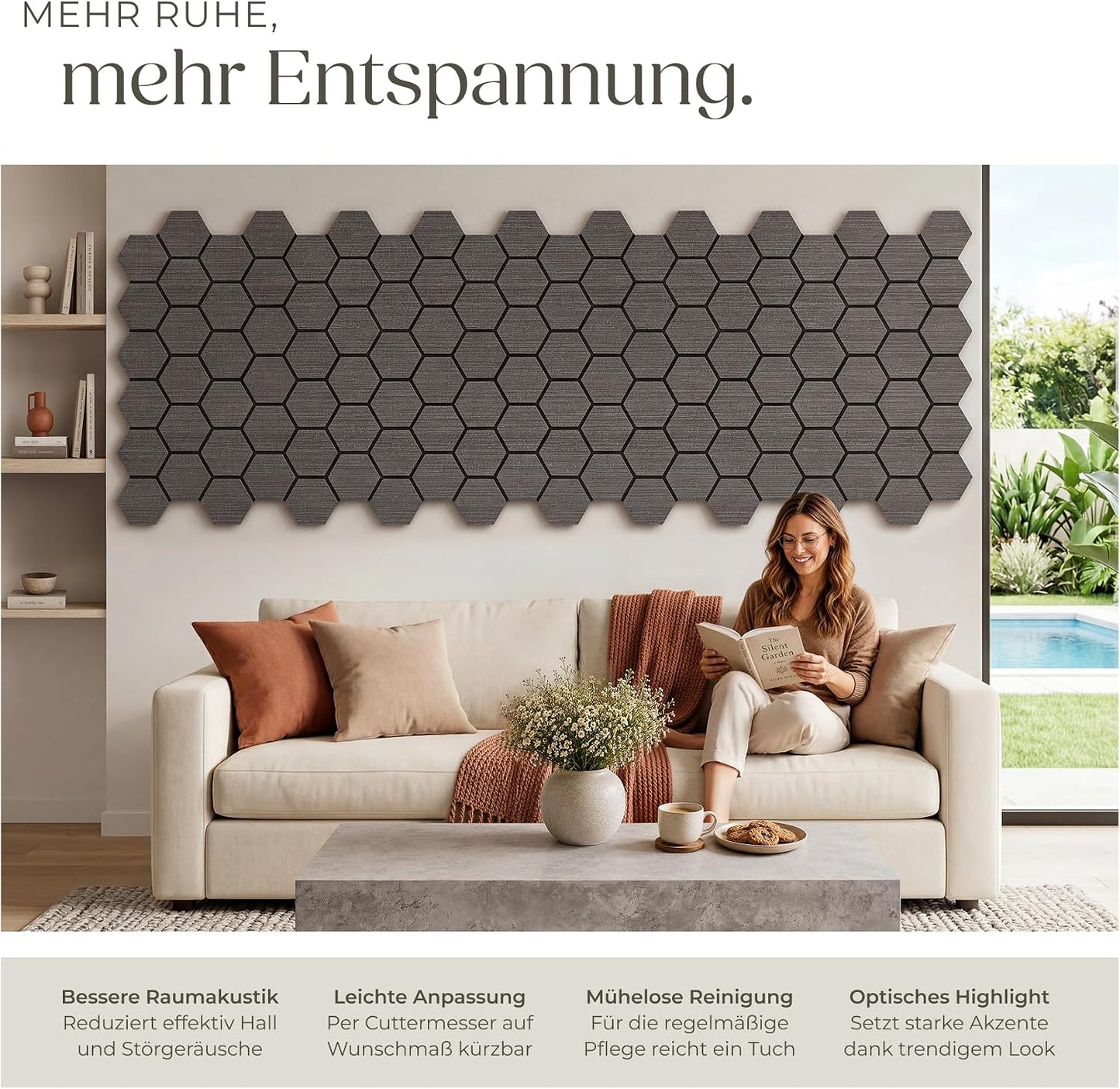 4er-Set Akustikpaneele, 4er Set Eiche Grau