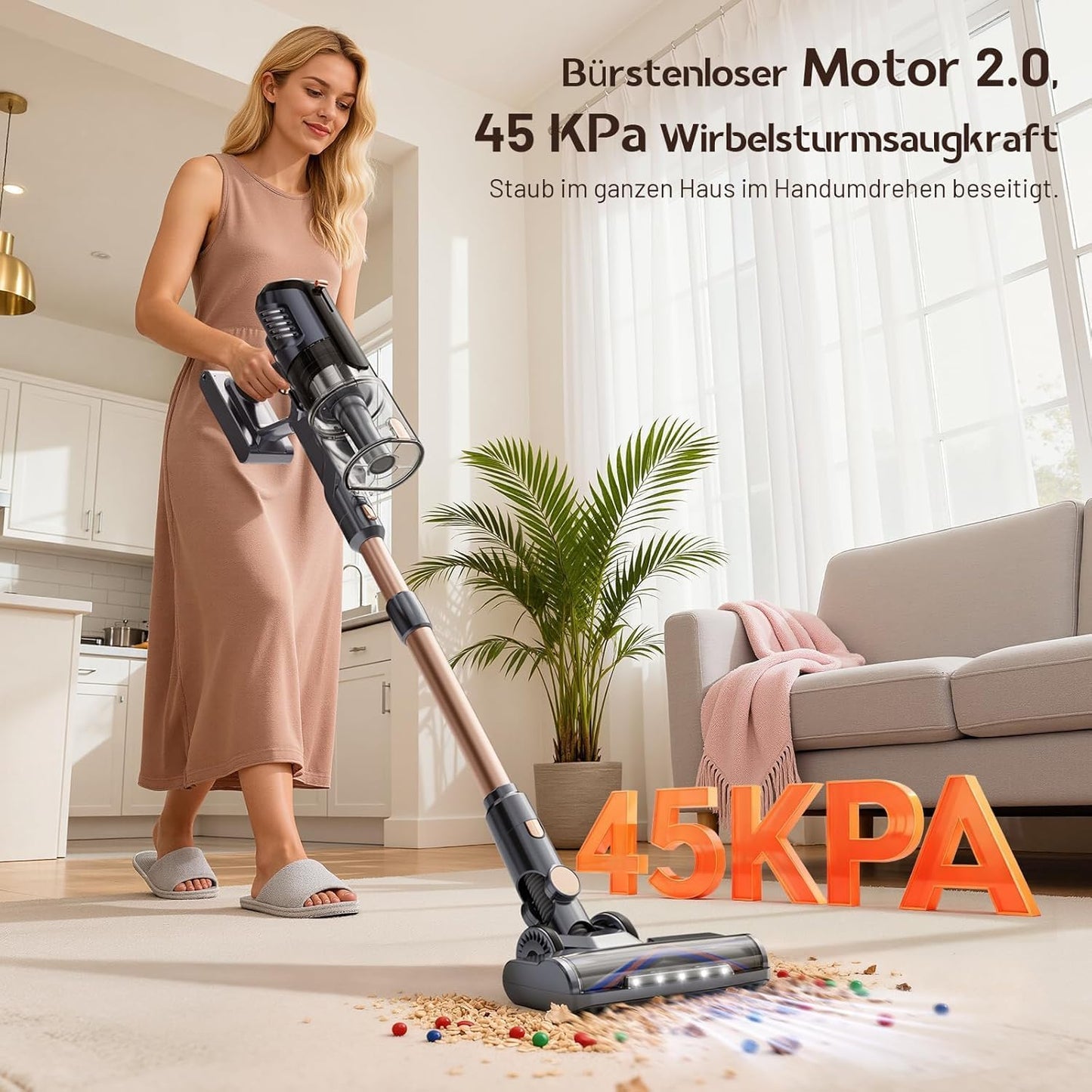 Kabelloser Akkustaubsauger mit LED-Leuchten, Grau