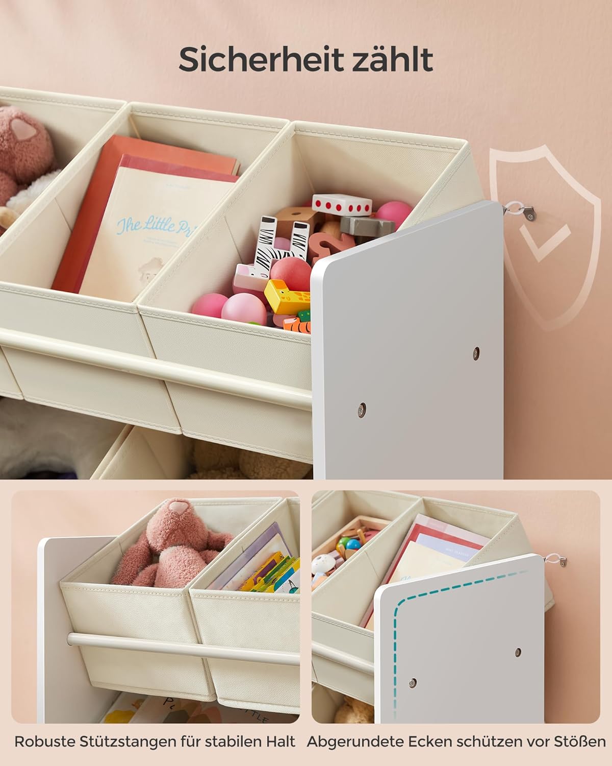 Kinder-Spielzeugregal mit 7 Aufbewahrungsboxen, Wolkenweiß