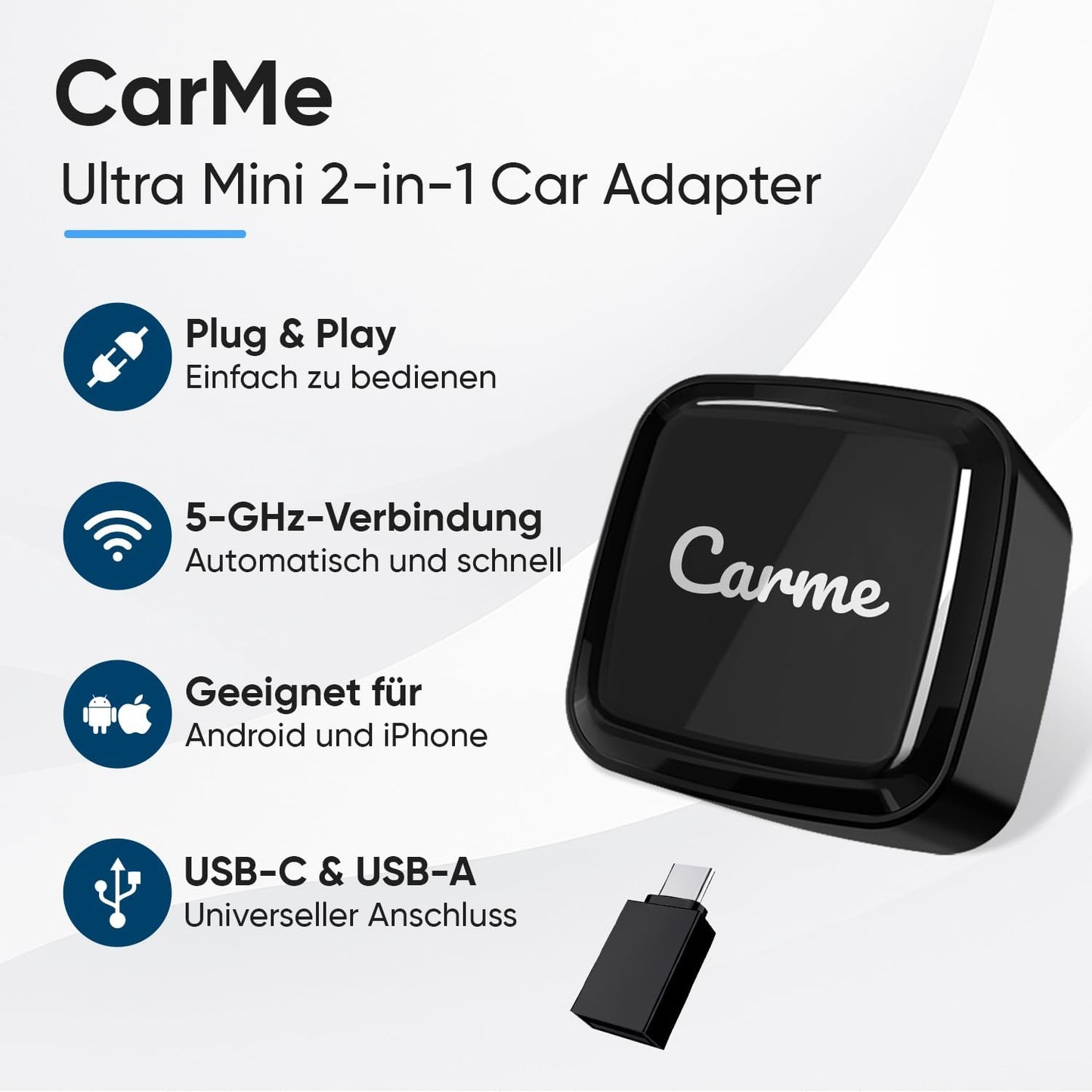 Ultra Mini 2-in-1 CarPlay & Android Auto Adapter, Schwarz