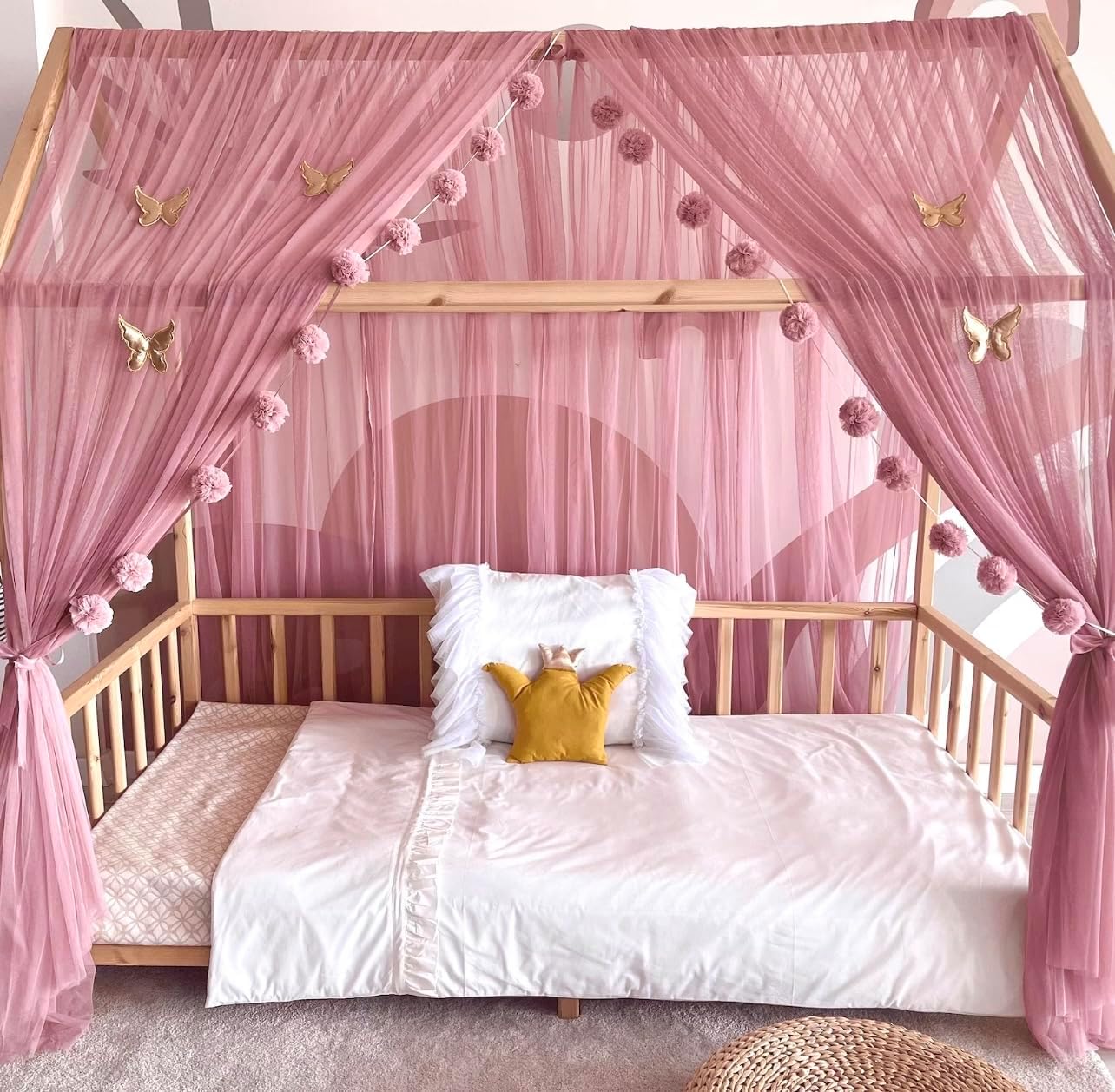 Betthimmel für Kinderzimmer, Altrosa 340cm, ohne Schmetterlinge