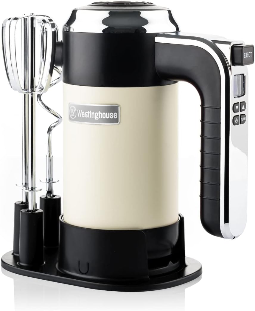Retro Handmixer mit 5 Geschwindigkeiten + Timer, Weiss