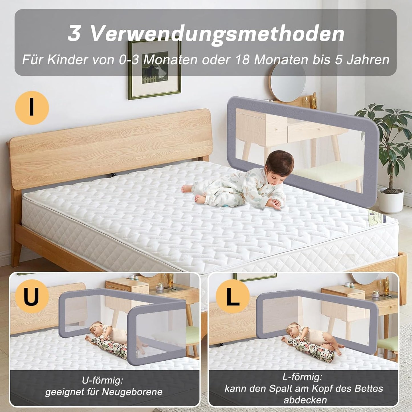 Tragbares Bettgitter, 150*42CM