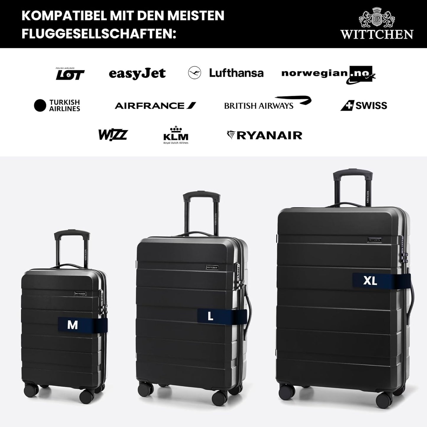 Comodo Line Hartschalenkoffer-Set 3-teilig, Koffer-Set 3tlg. Schwarz