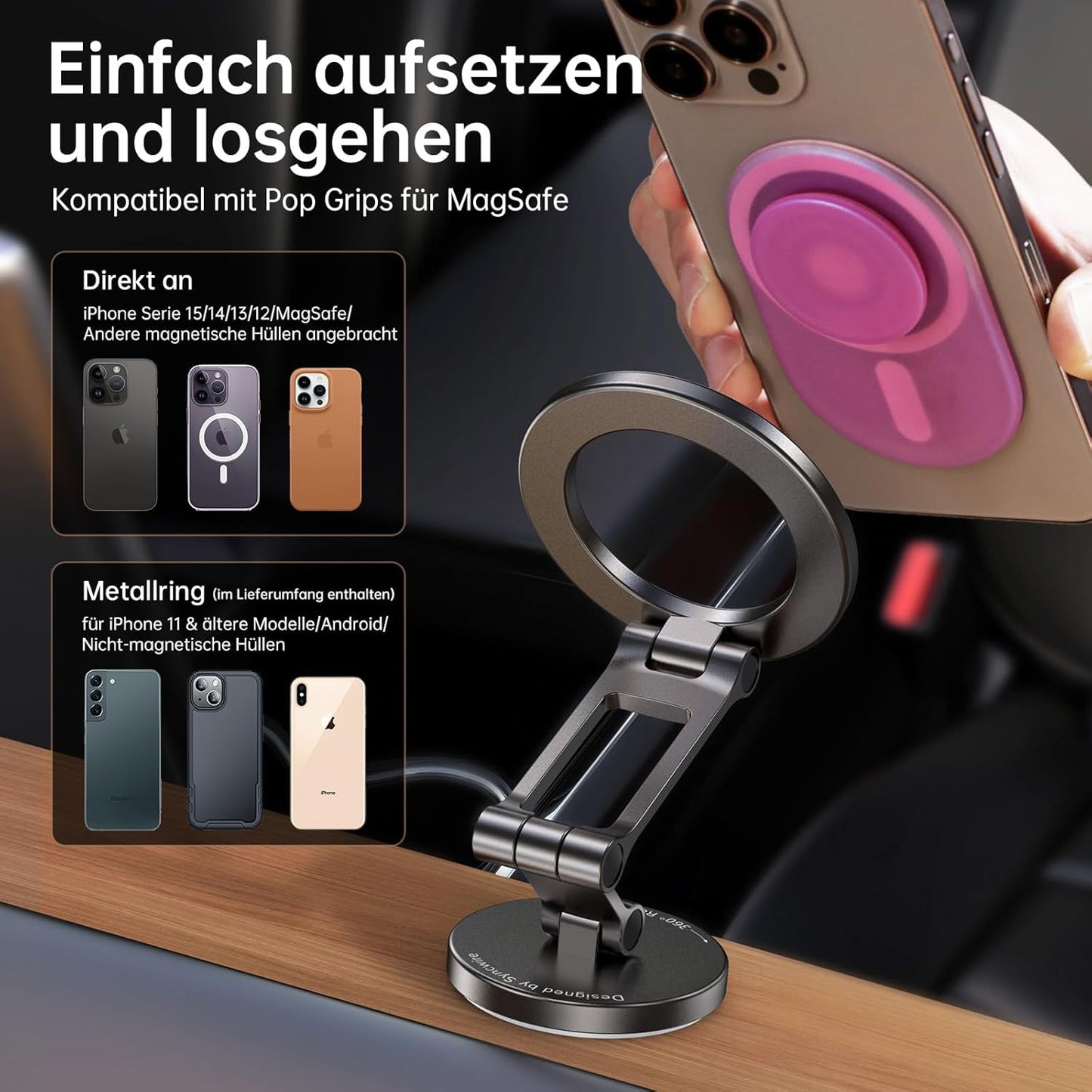 Magnetische Handyhalterung für Auto (360° drehbar), Titanschwarz
