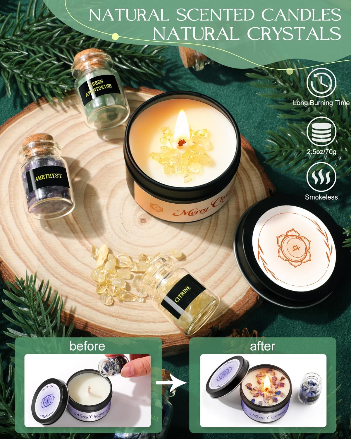 Chakra-Adventskalender mit Edelsteinen und Duftkerzen