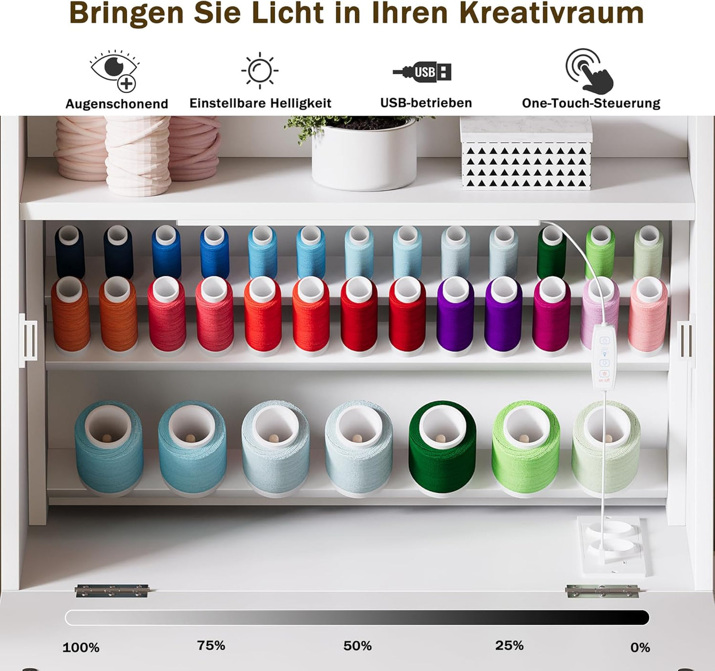 Klappbarer Nähschrank mit Garnhalter & Steckdosen