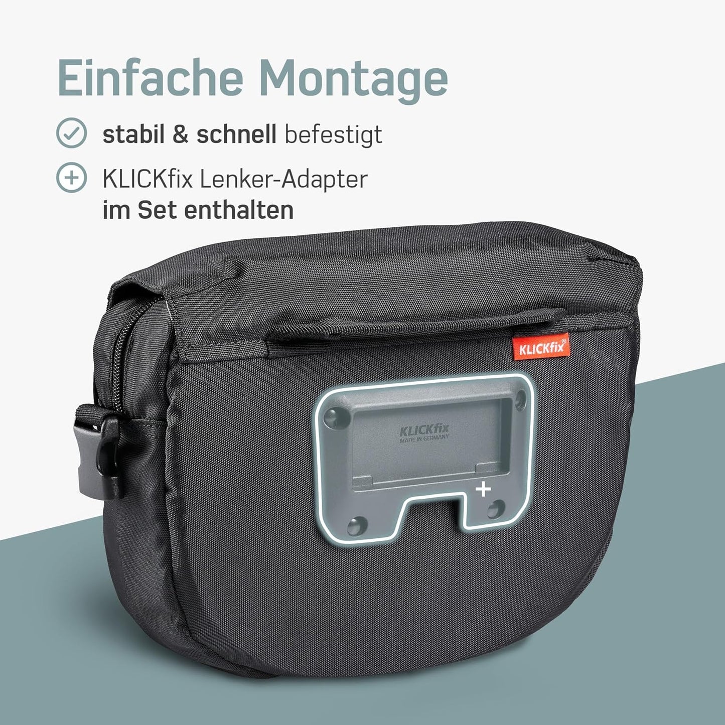 Lenkertasche KLICKfix, Mit Adapter, Schwarz