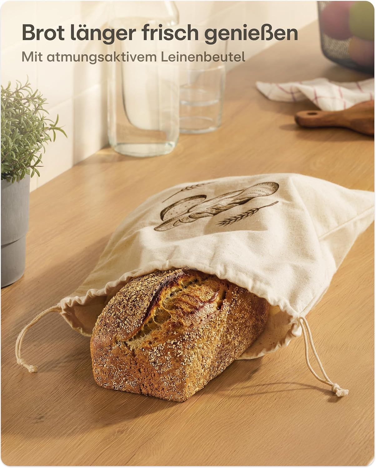Brotbacktopf-Set mit Gärkorb und Beutel, Rechteckig 3 L