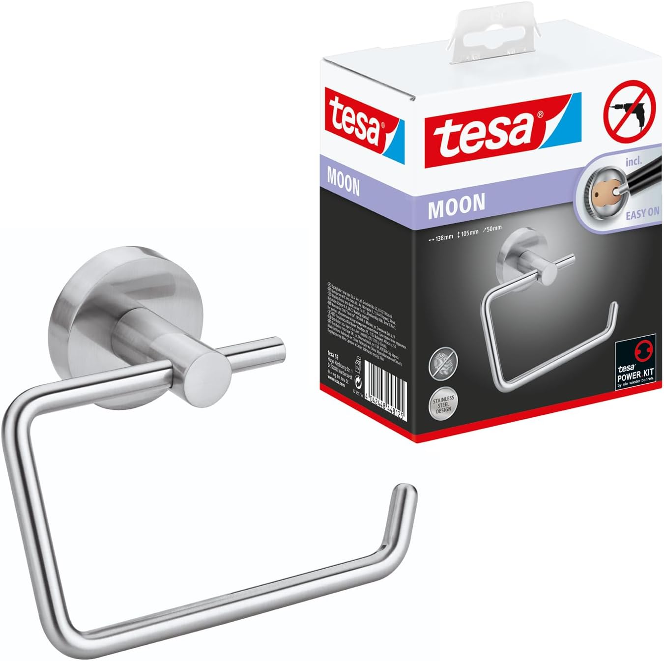 MOON Toilettenrollenhalter inkl. Klebelösung ohne Bohren, Toilettenpapierhalter ohne Deckel