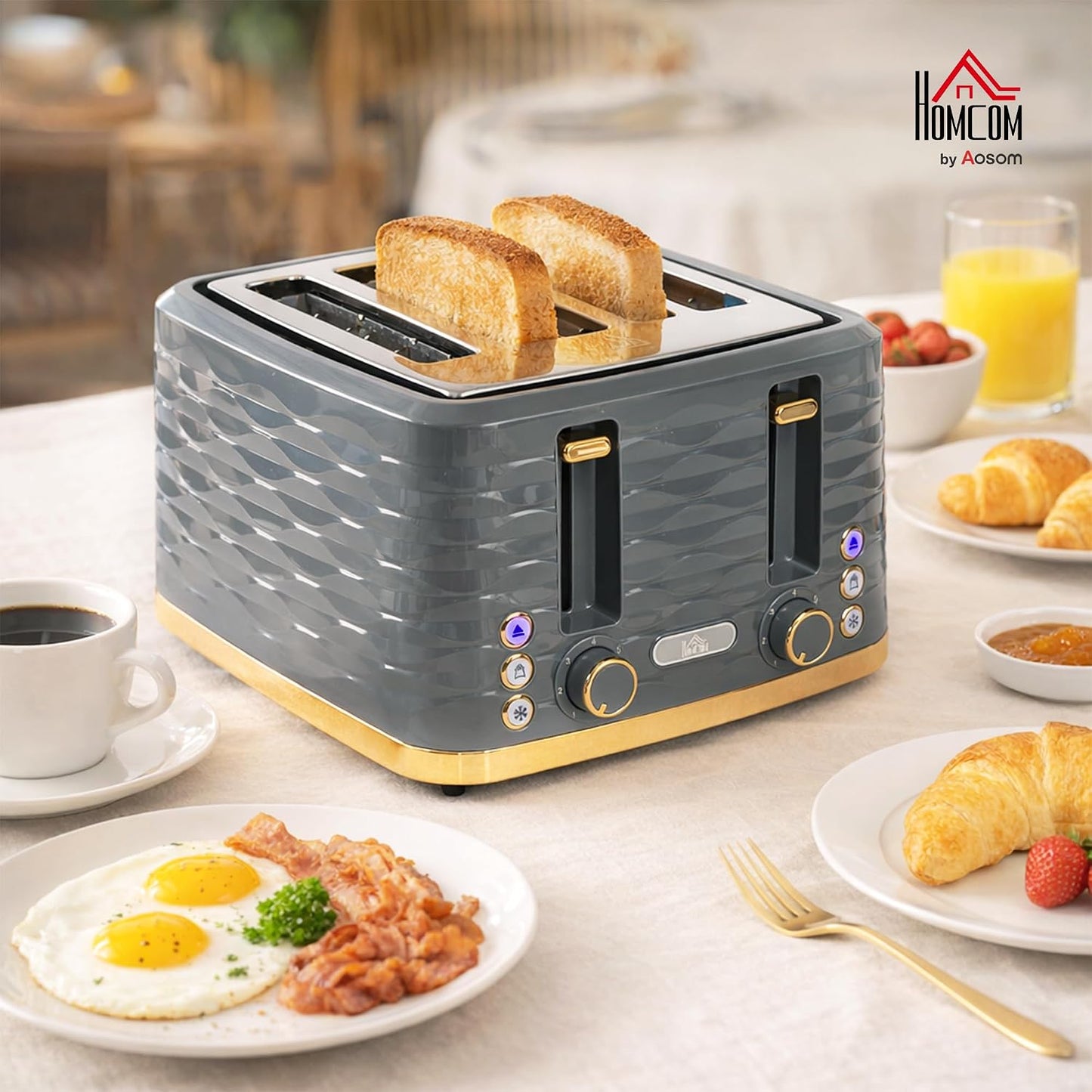 4-Scheiben-Toaster mit 7 Bräunungsstufen, Grau