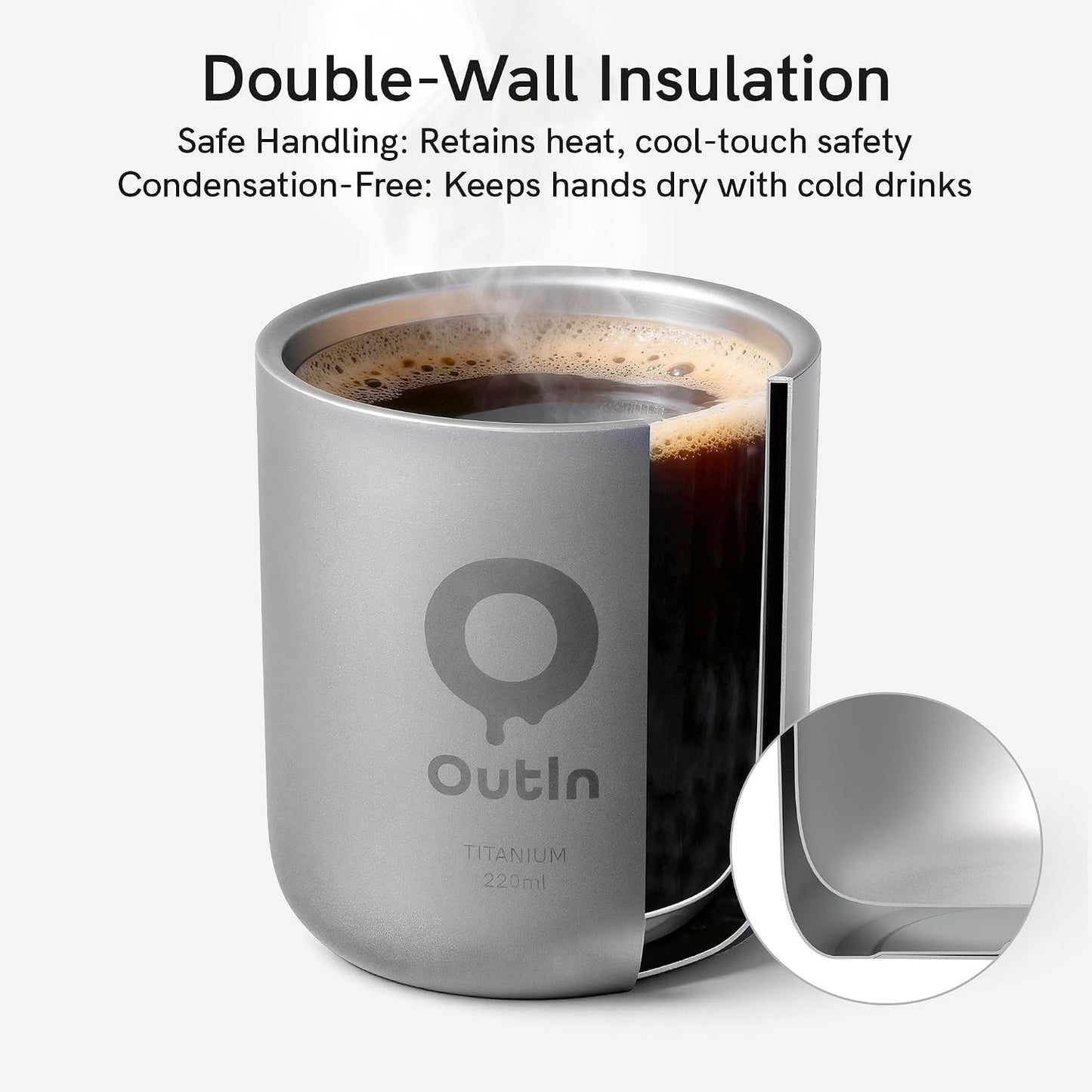 Doppelwandiger Titan-Kaffeebecher, 220 ml
