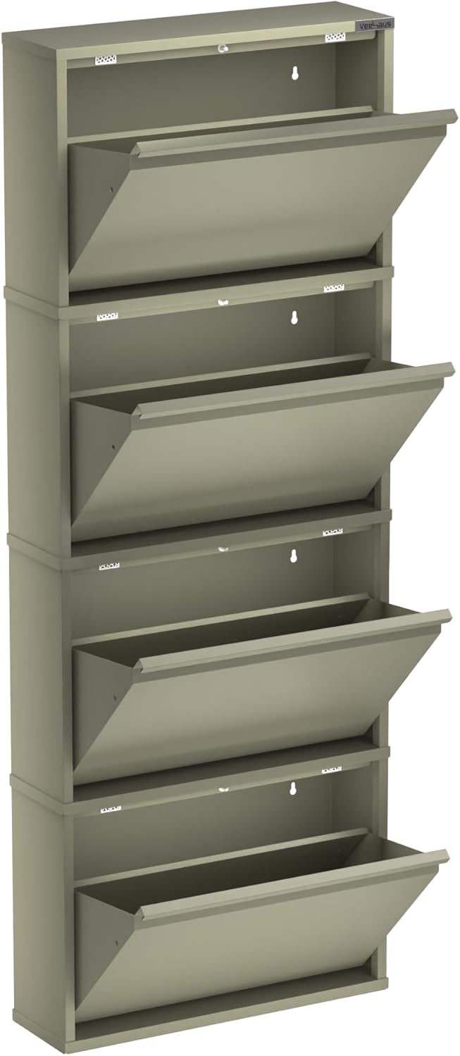 Hohes Schuhregal mit magnetischen Klappen, 4 Klappen Grau - Gris Galet
