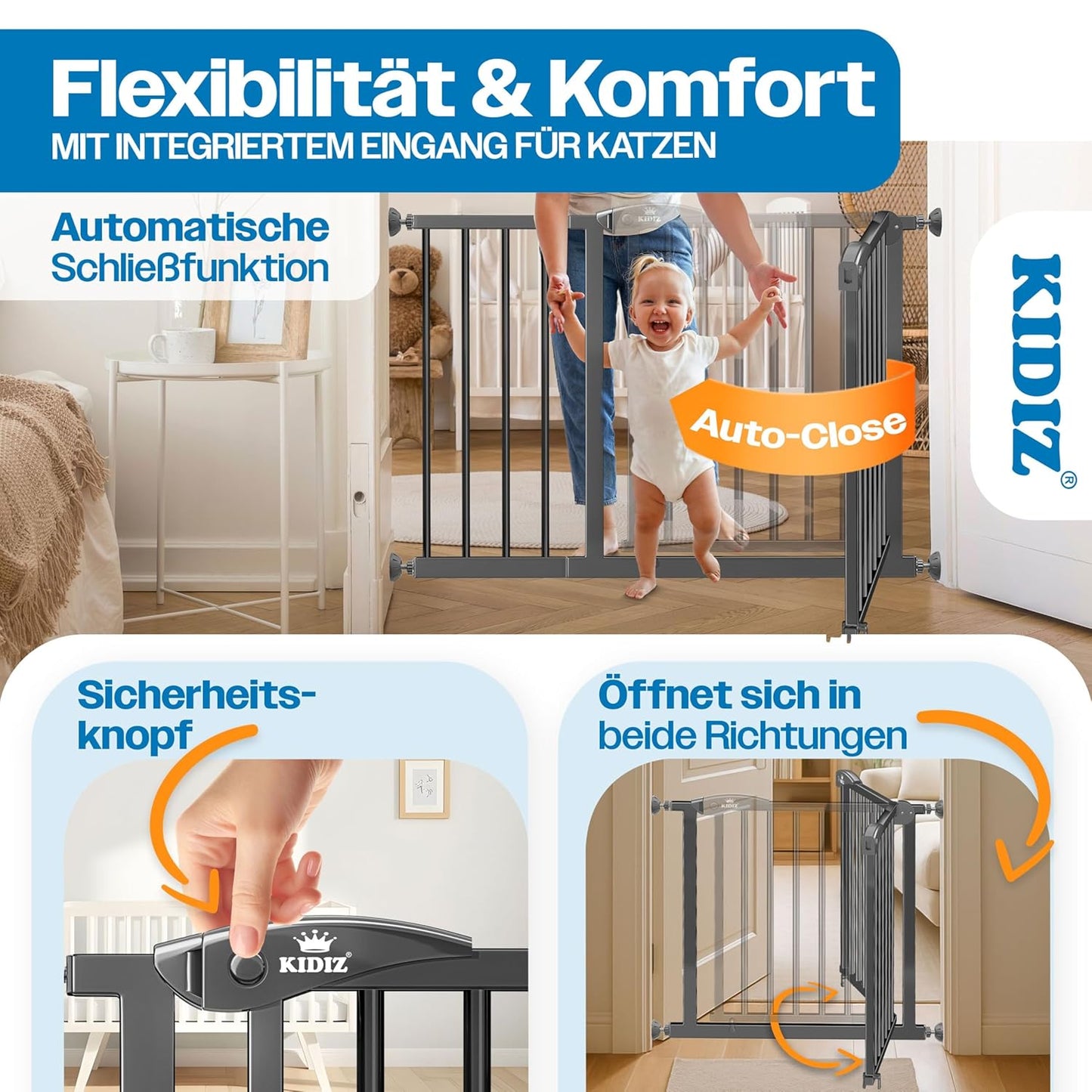 Treppenschutzgitter ohne Bohren, Anthrazit 74 - 80 cm
