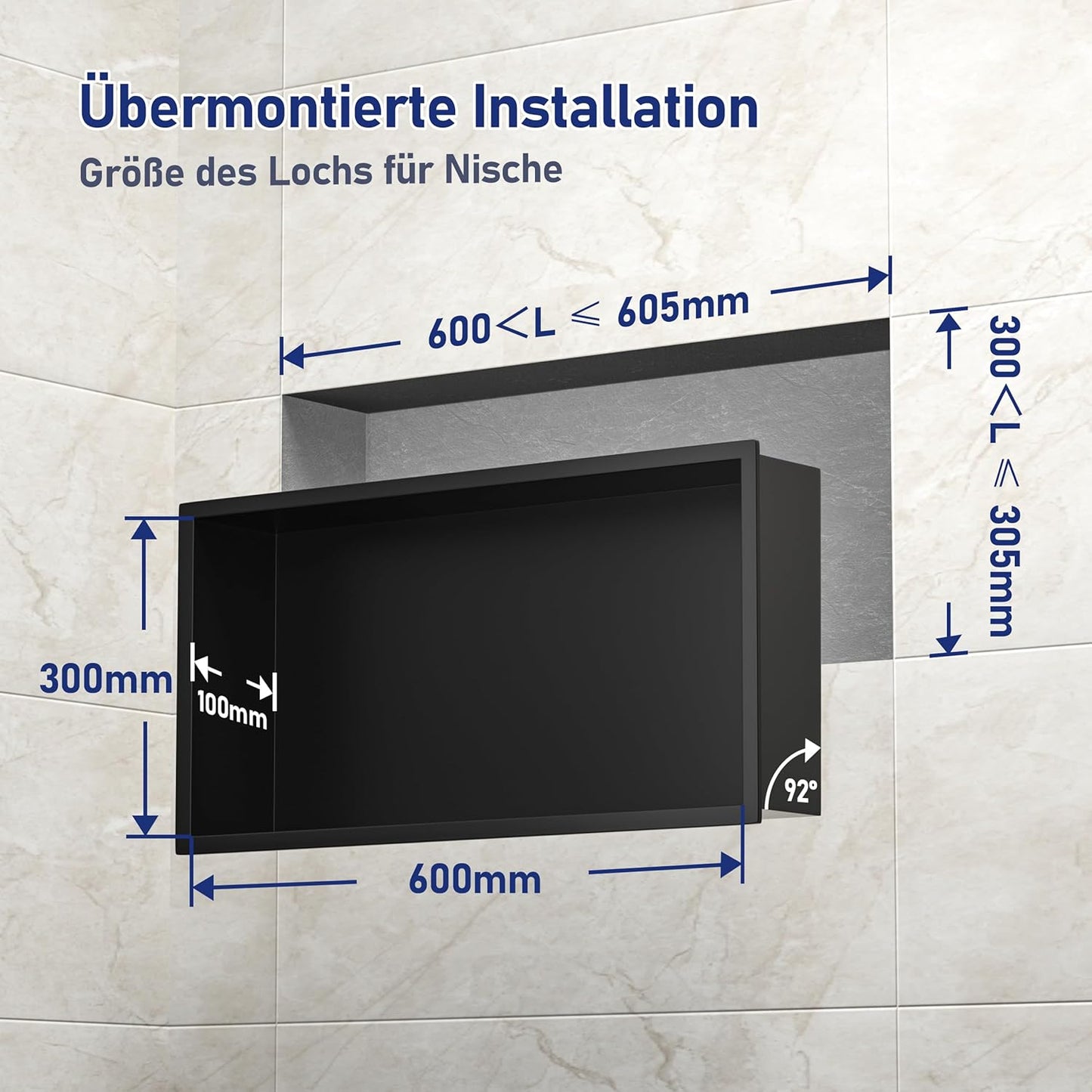 Wandnische mit LED-Streifenlicht, Schwarz 60 x 30 x 10 cm
