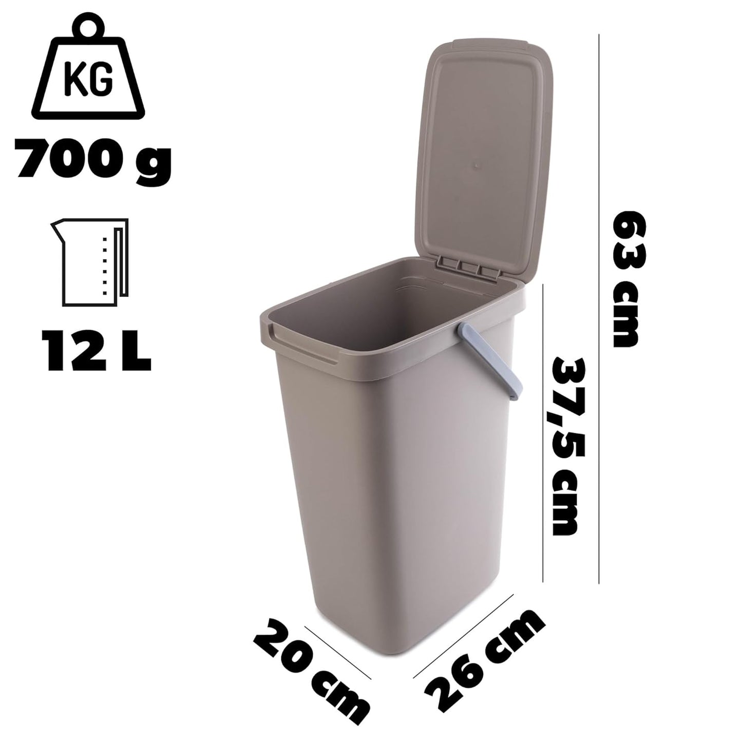 Mülleimer mit Klappdeckel, 12L Braun