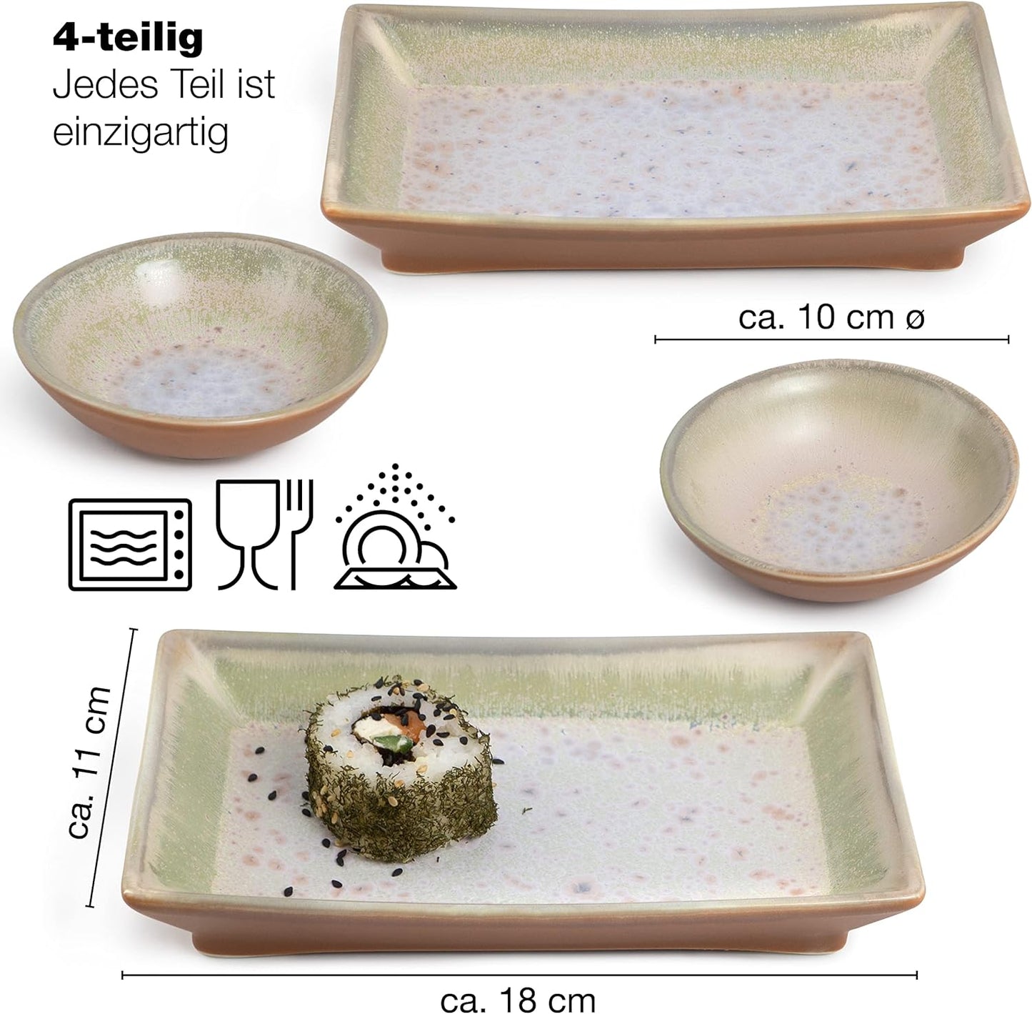 4-tlg. Sushi Geschirr Set, Beige-lila