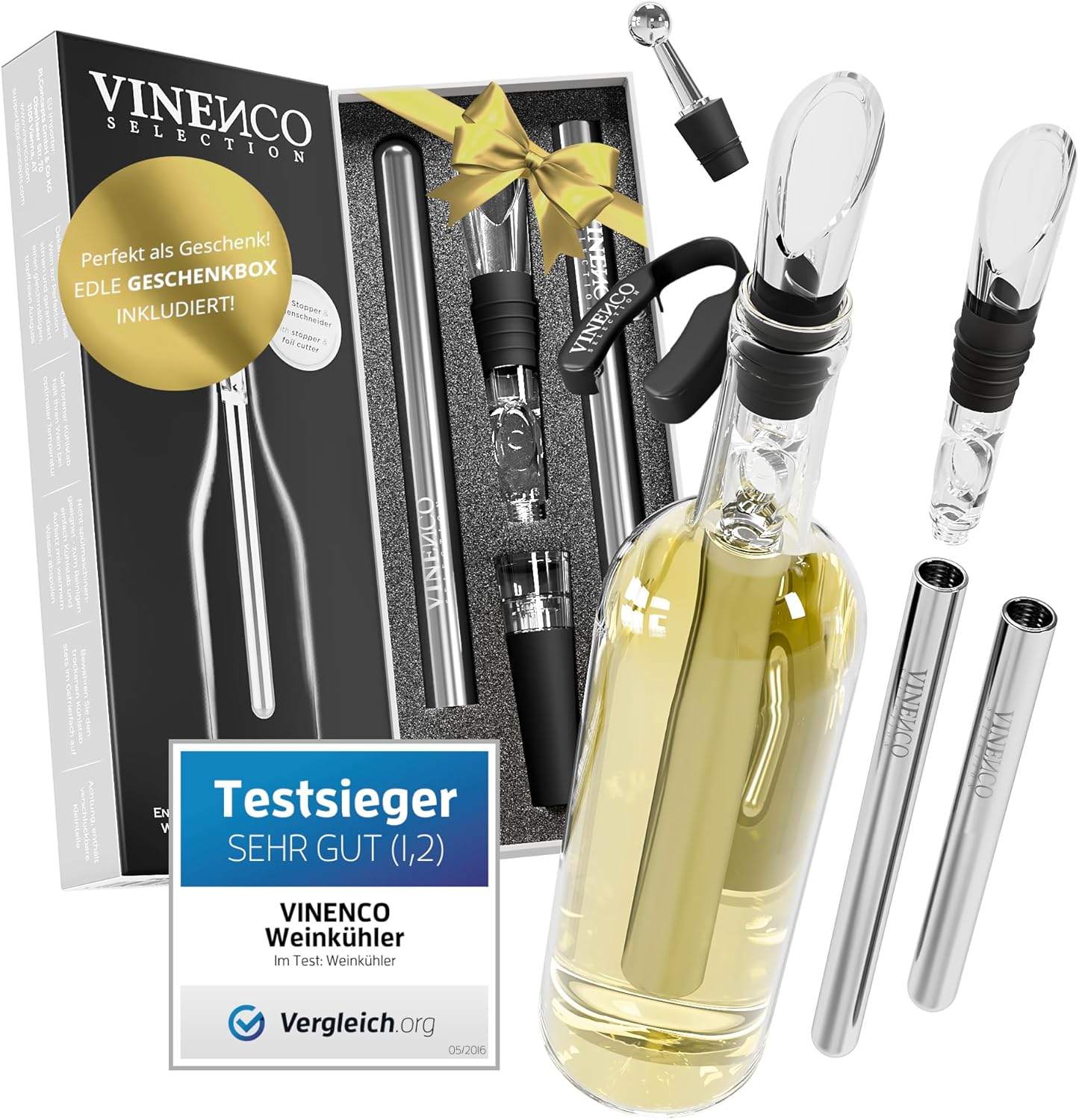 Weinkühler-Set mit Dekantier-Ausgiesser, Set mit 2 Kühlstäben
