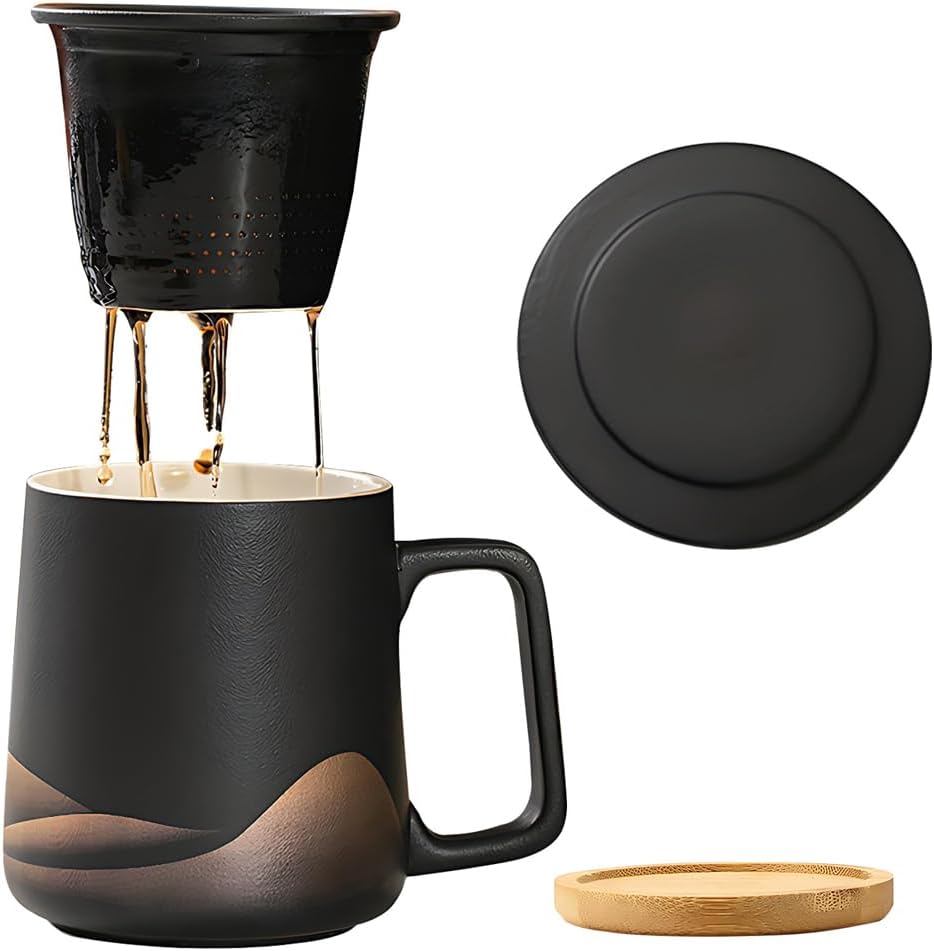 Teetasse mit Deckel und Sieb, Schwarz