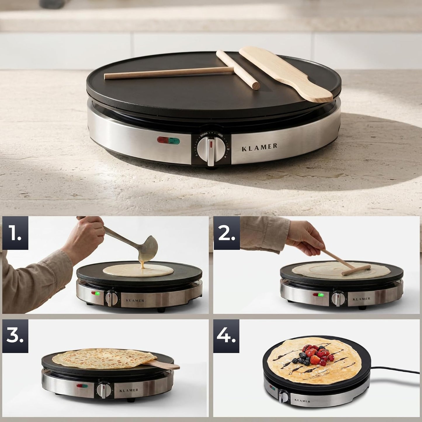 Crepes Maker mit 30cm antihaftbeschichtetem Eisen, Classic 1400