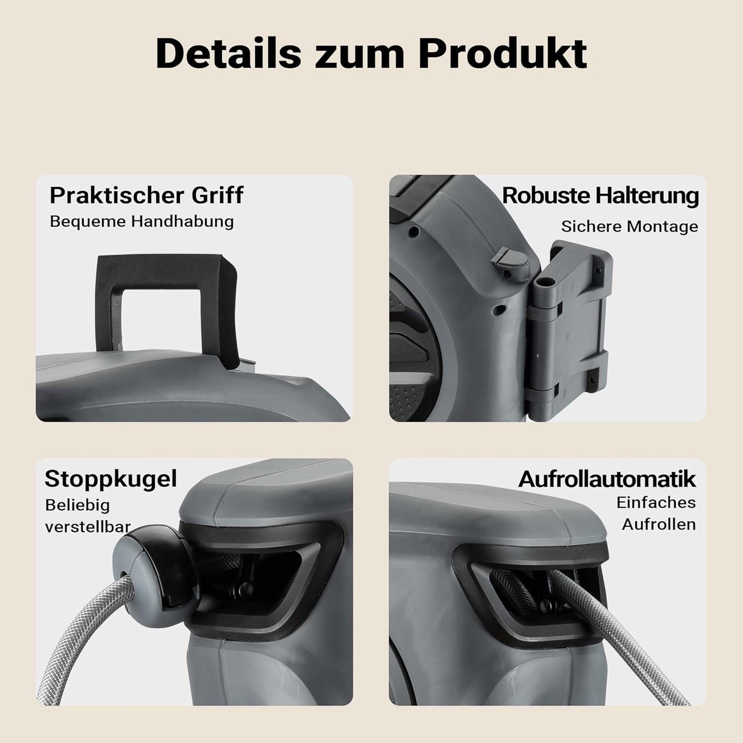 Schlauchtrommel mit Aufroll-Automatik, 15 m, 15m