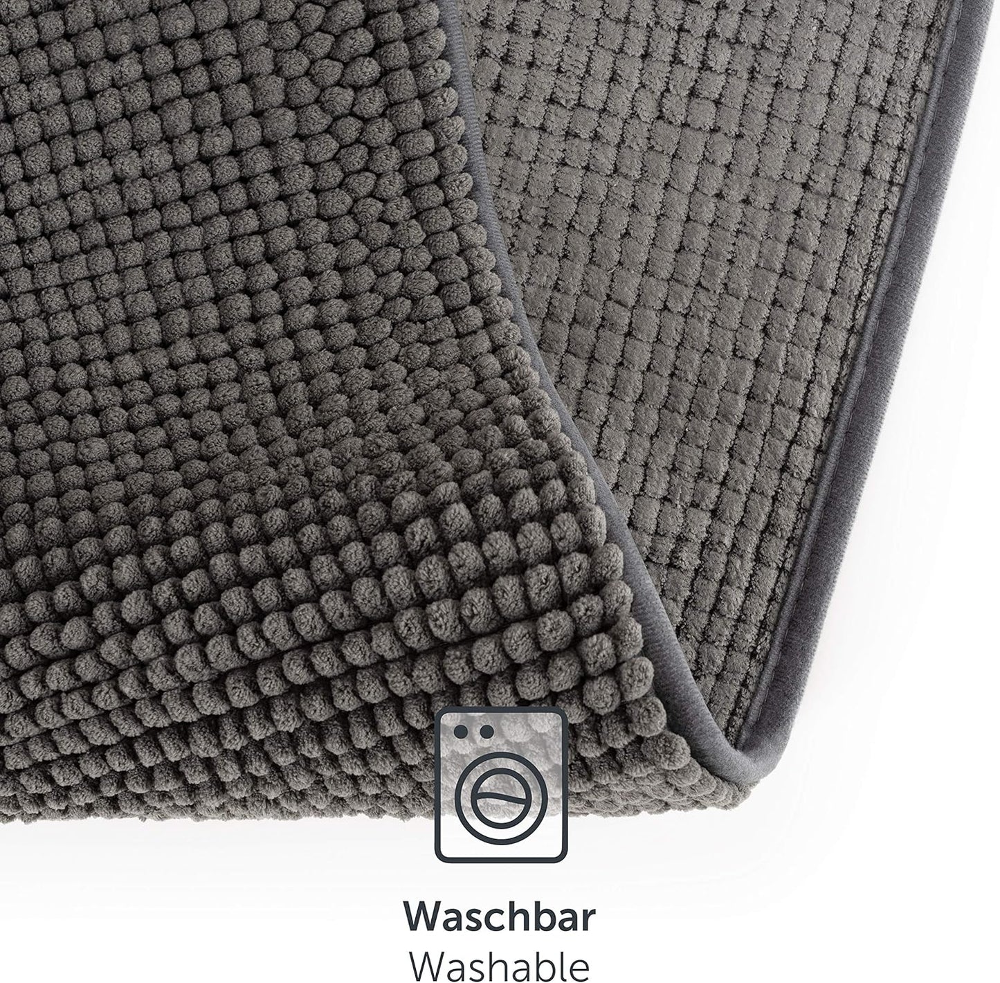 Chenille Badematte, rutschfest, Dunkelgrau 70 x 120 cm (Rechteckig)