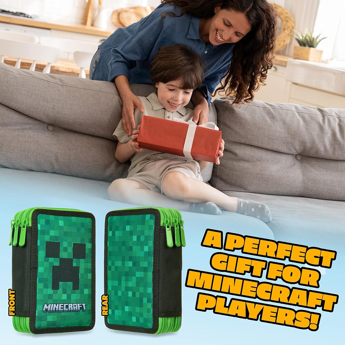 Federmäppchen mit Schreibwaren für Gamer, Grün Creeper