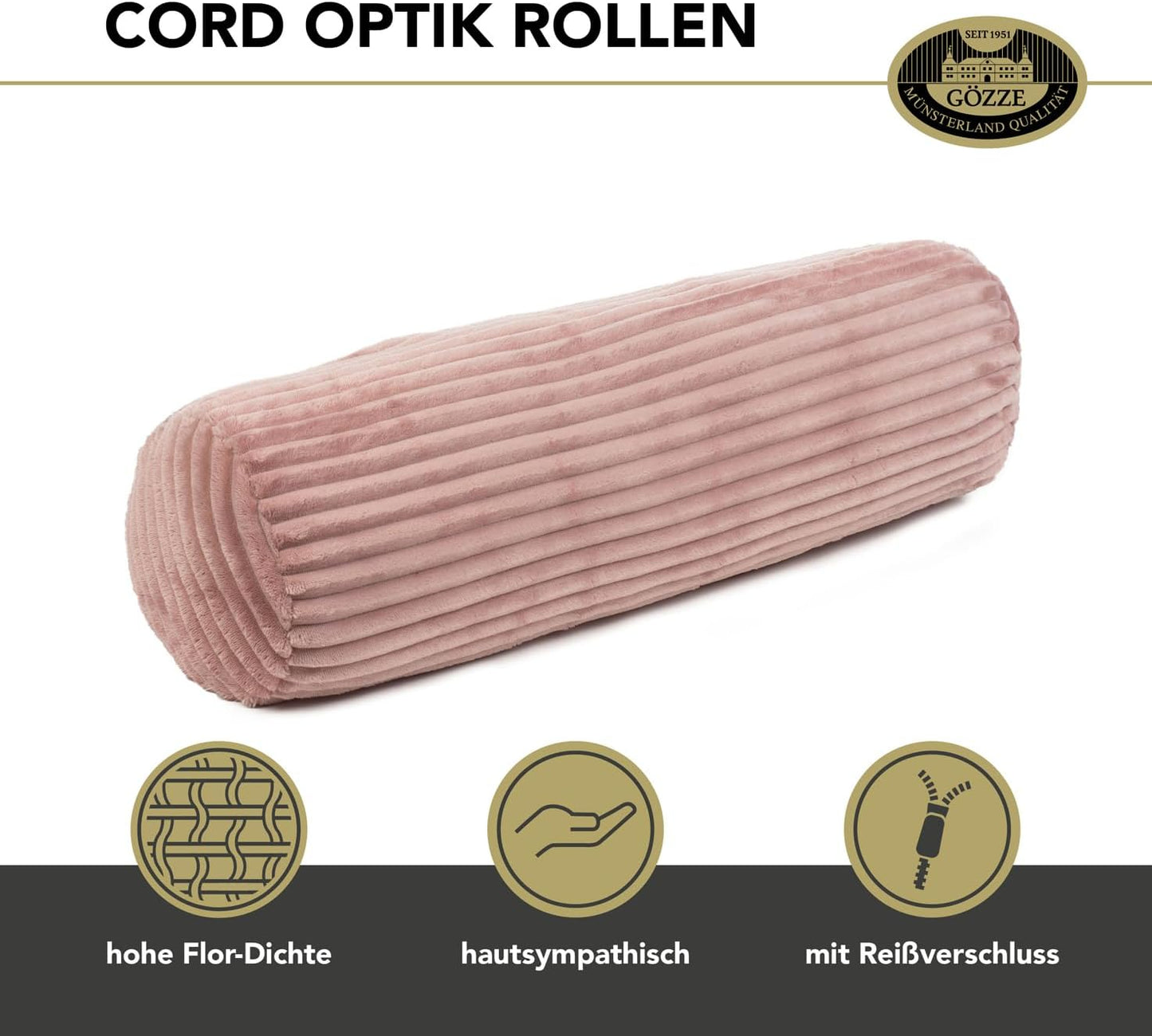 Kissenrolle in Cord Optik, Altrosa
