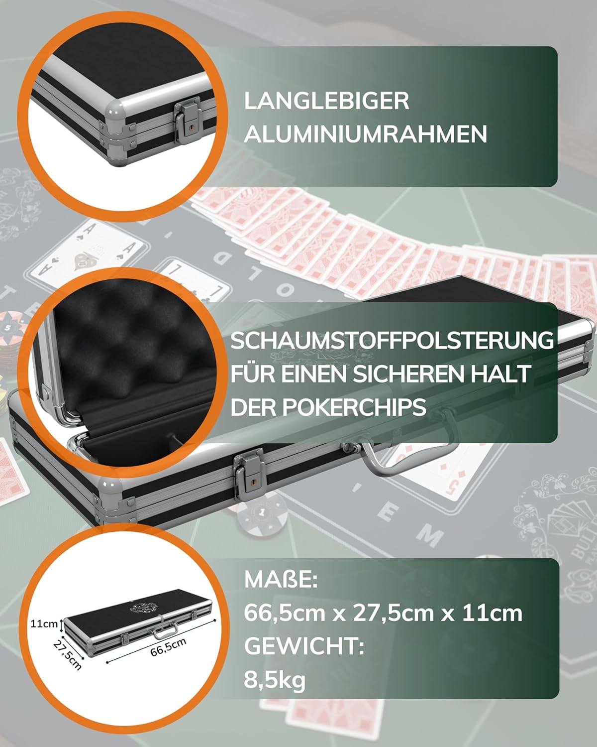 Pokerset Janice mit 500 Pokerchips und Karten, 500 Chips