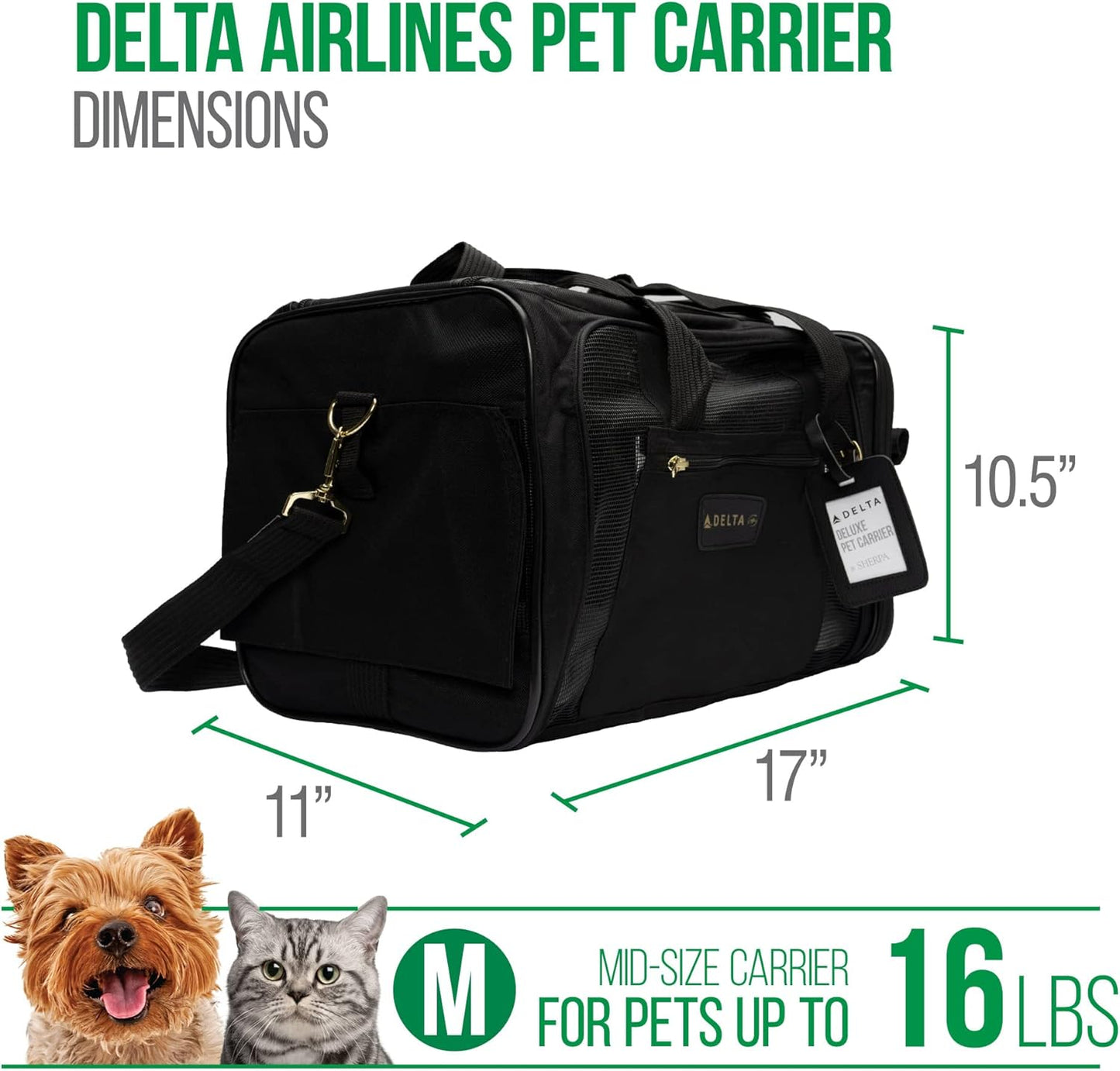 Tragetasche, L 43 x B 28 x H 27 cm, Delta Airlines Transportbox für Haustiere