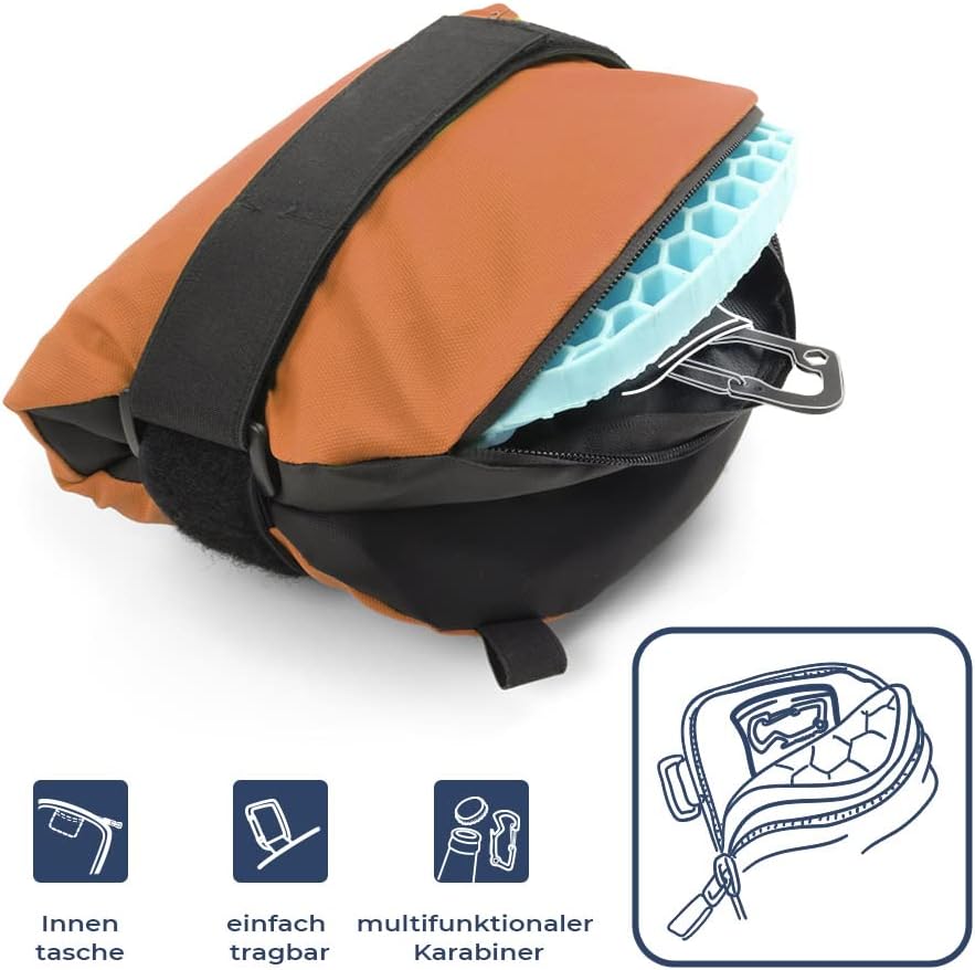 Outdoor Gelsitzkissen mit Karabiner, Orange / Schwarz