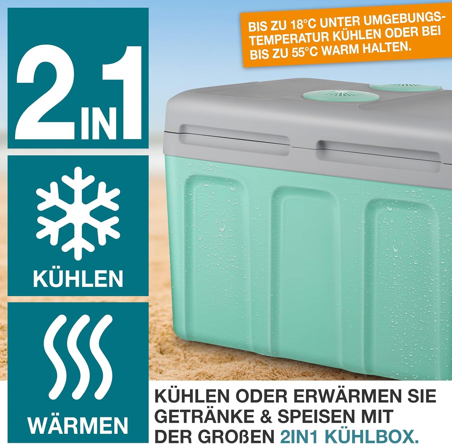 2in1 XXL Kühlbox mit Kühl-/Heizfunktion, Mint