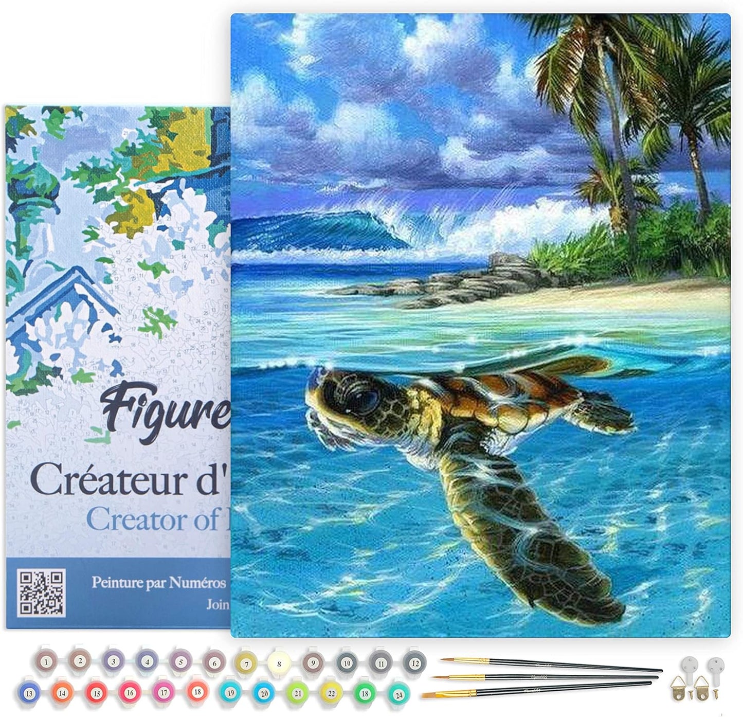 Malen nach Zahlen - Entspannte Schildkröte, Entspannte Schildkröte 40x50cm Mit Rahmen (bereits gespannt)