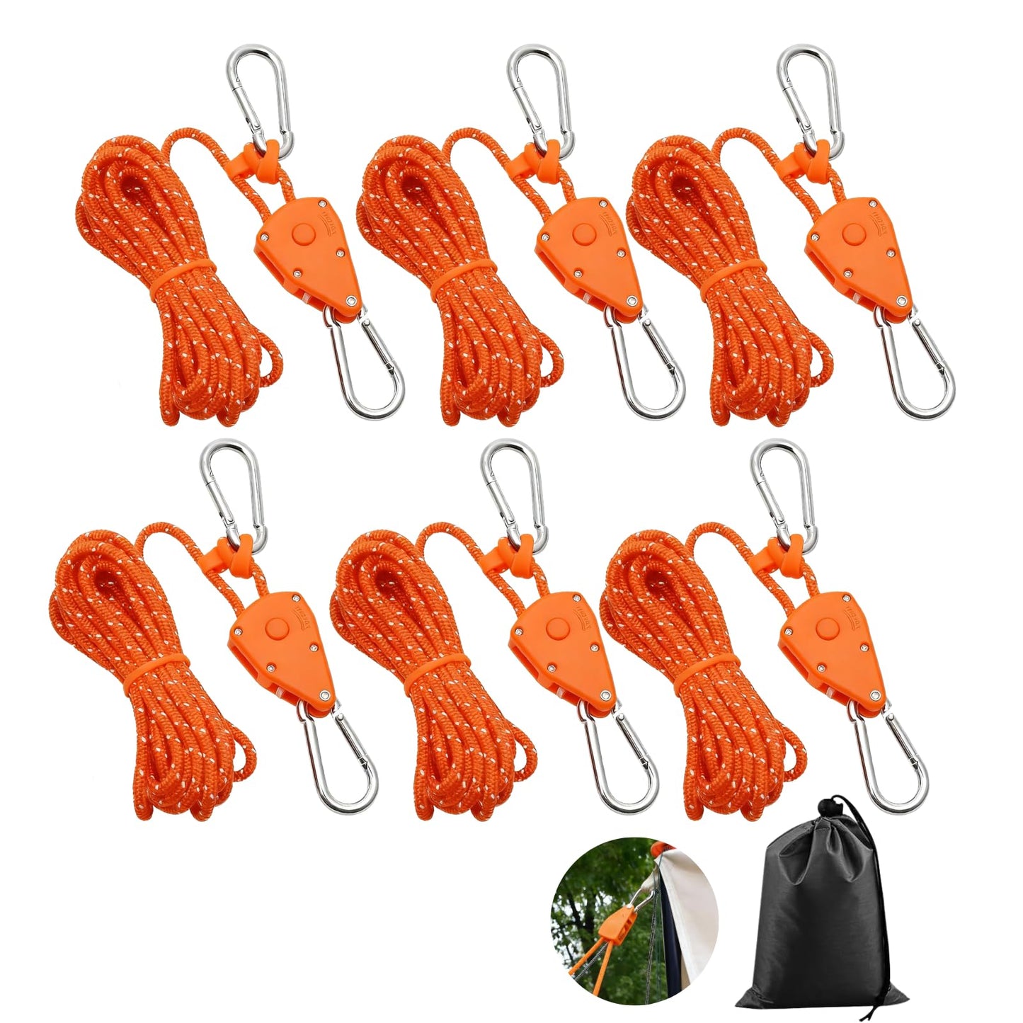 Abspannseil mit Ratsche 6er-Set 4m, Orange