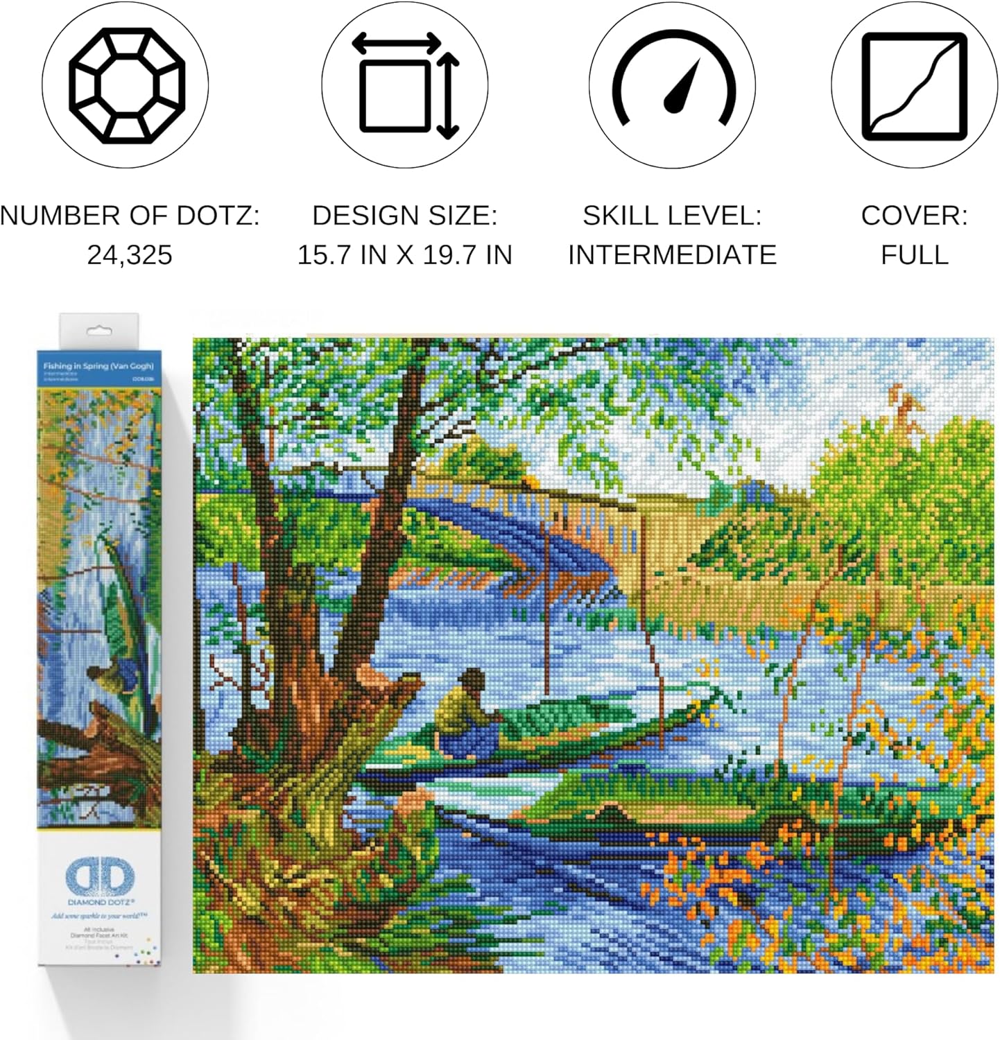 Diamond Painting Set Fishing in Spring (Van Gogh), DD9-036, 50x40 cm, 50 x 40cm Fishing in Spring (Van Gogh)