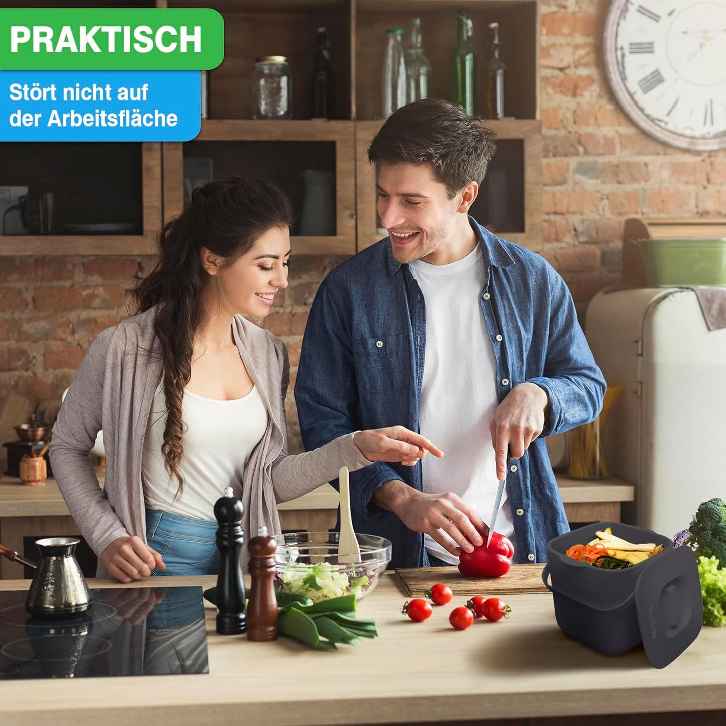 Biomülleimer mit Sieb, 4 L Anthrazit